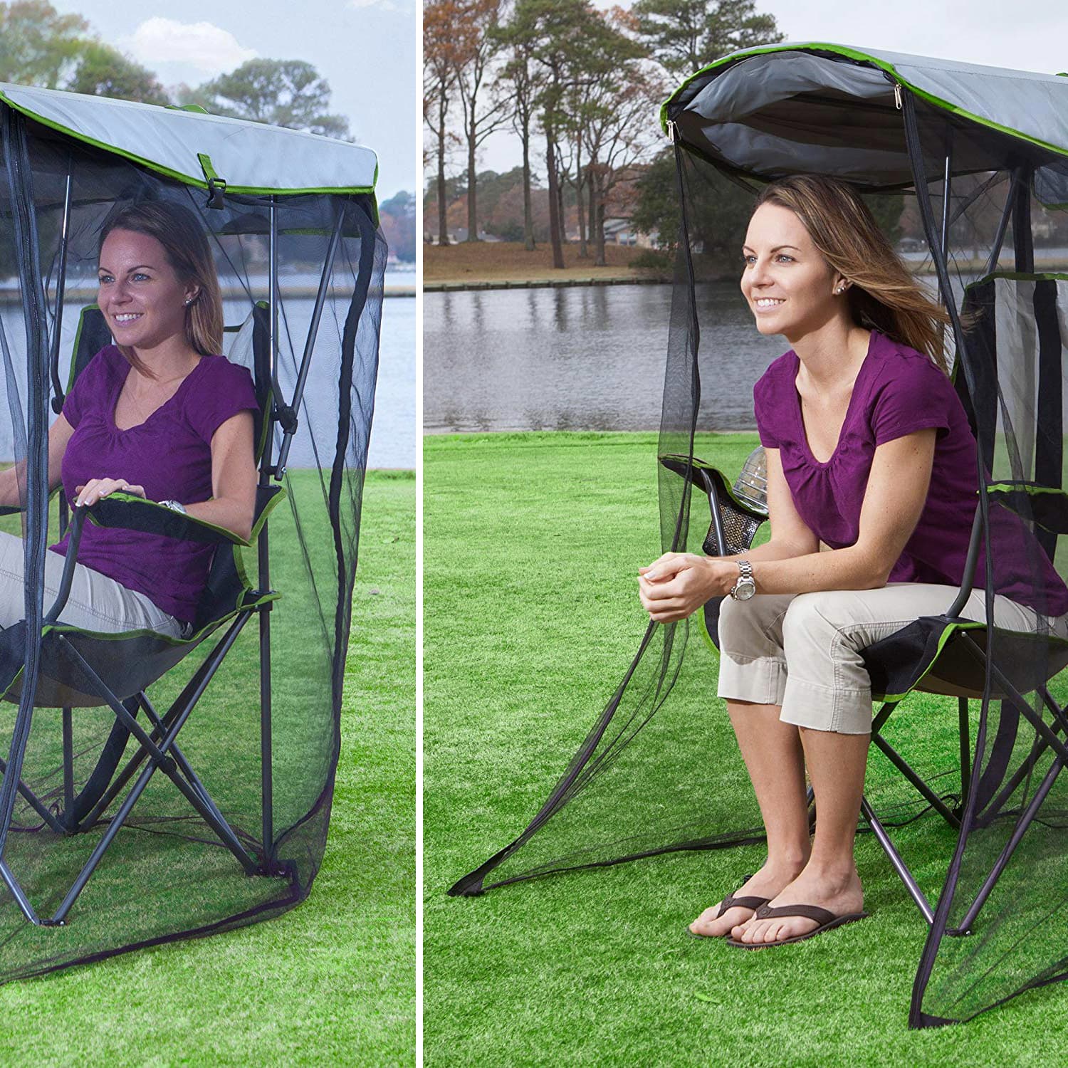 Camping chair top with shade cover