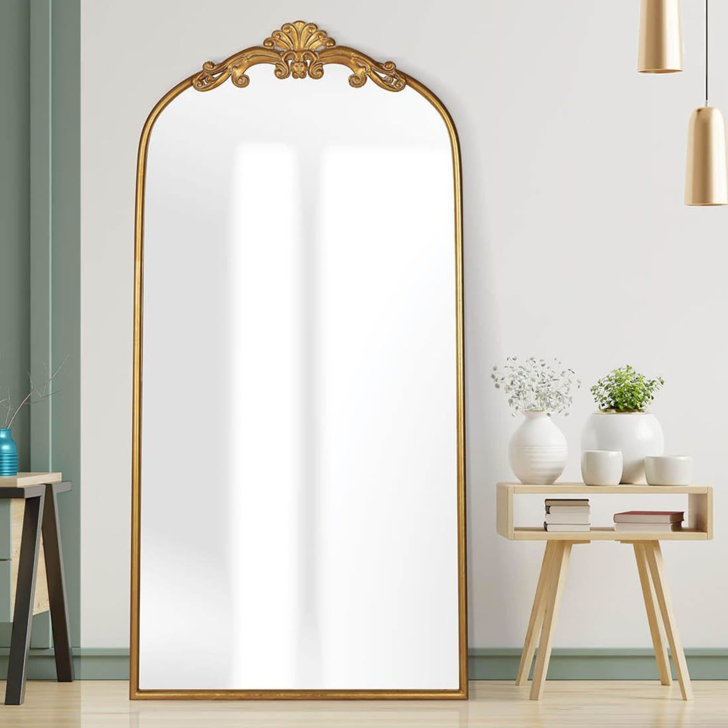 Big gold mirror floor best sale