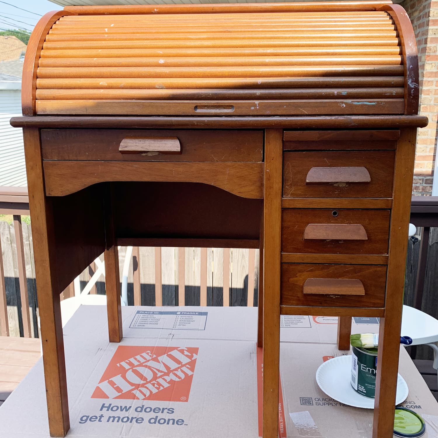 Before After A Child s Vintage Roll Top Desk Gets a Playful