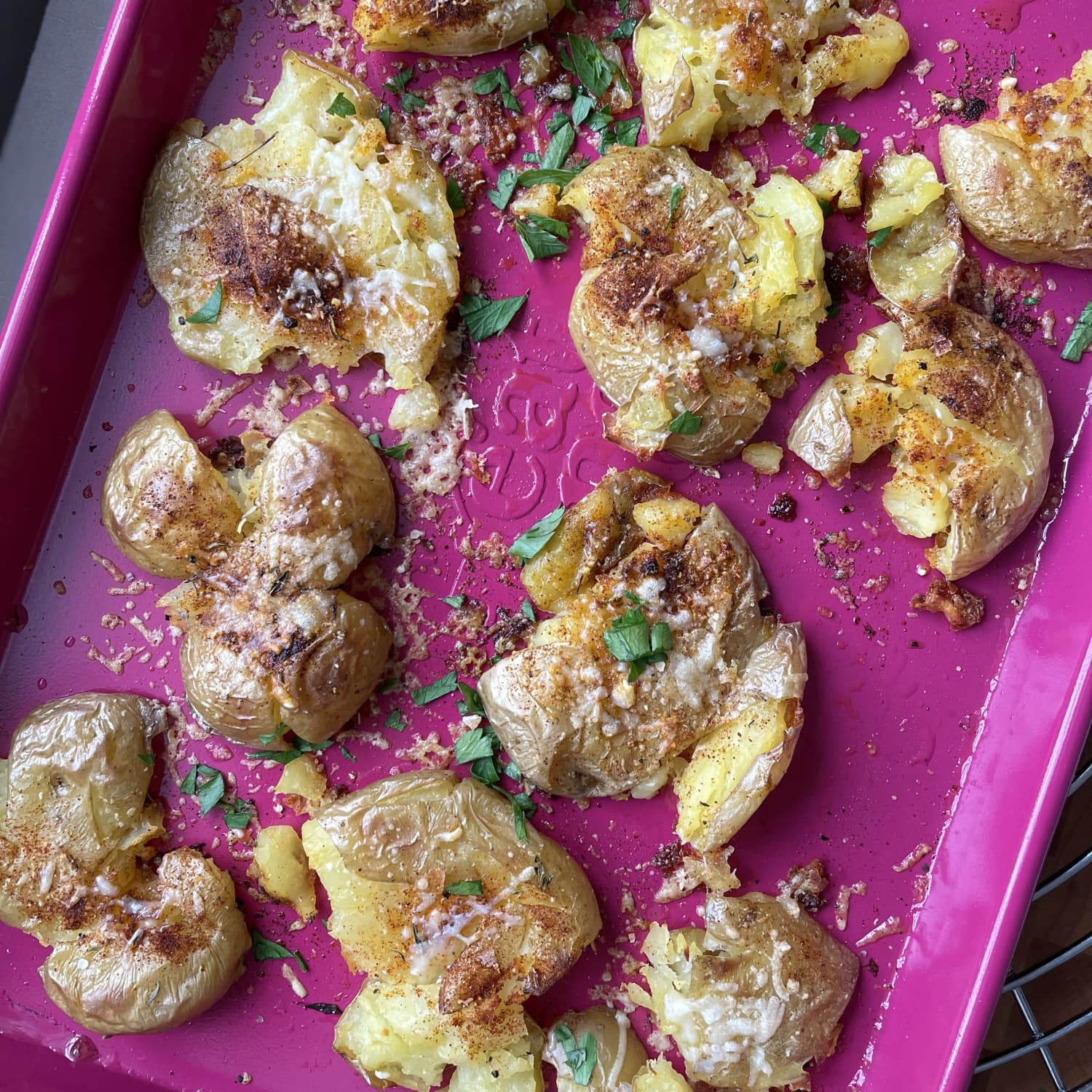 Paprika-Parmesan Smashed Potatoes with Garlic Aioli - Dishing Out