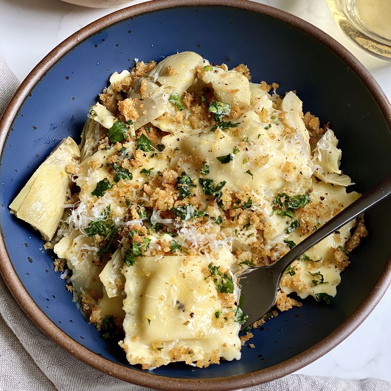 Ravioli with Artichokes and Garlic Breadcrumbs Recipe