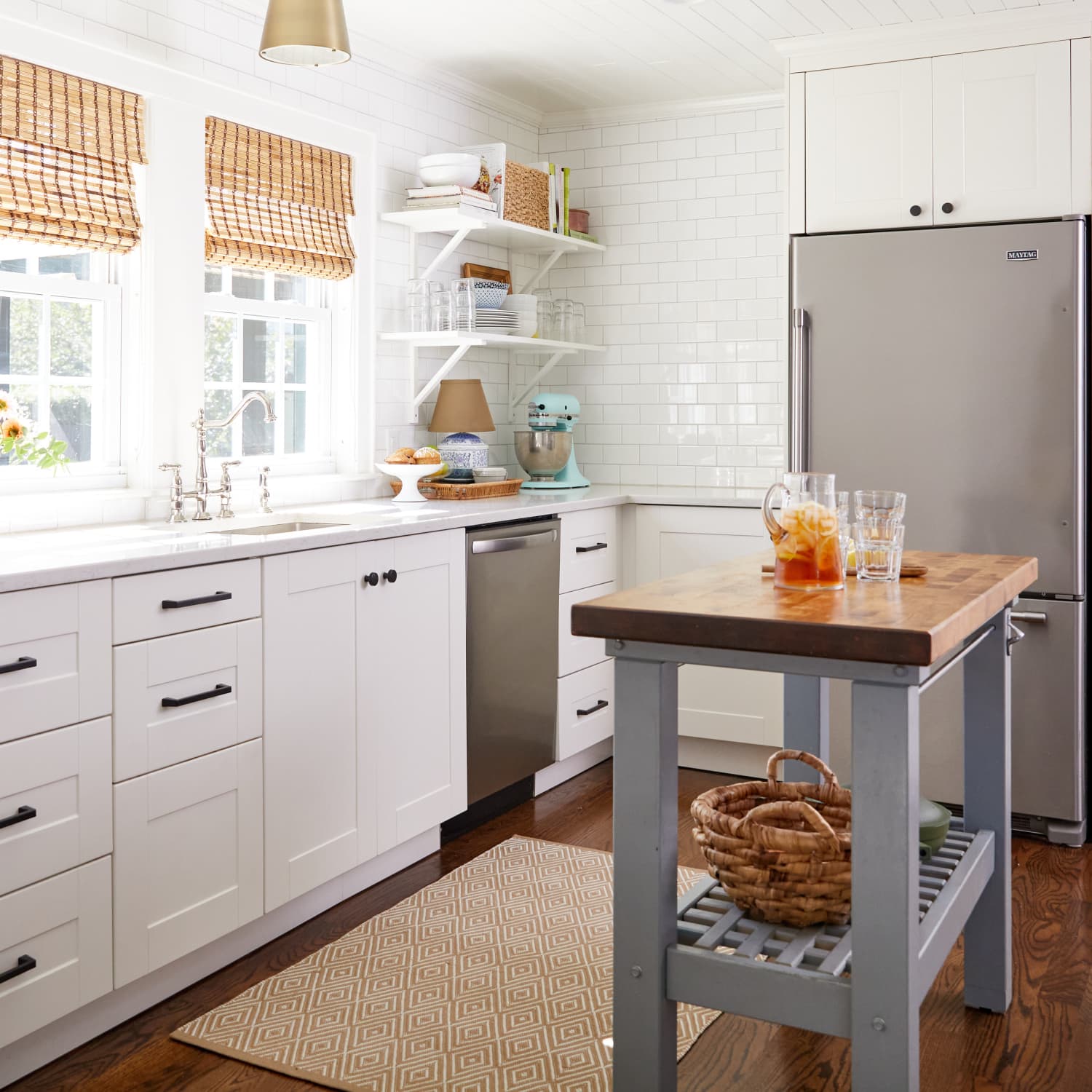 Farmhouse Rolling Kitchen Island, Portable Kitchen Cart Wood Top Kitch