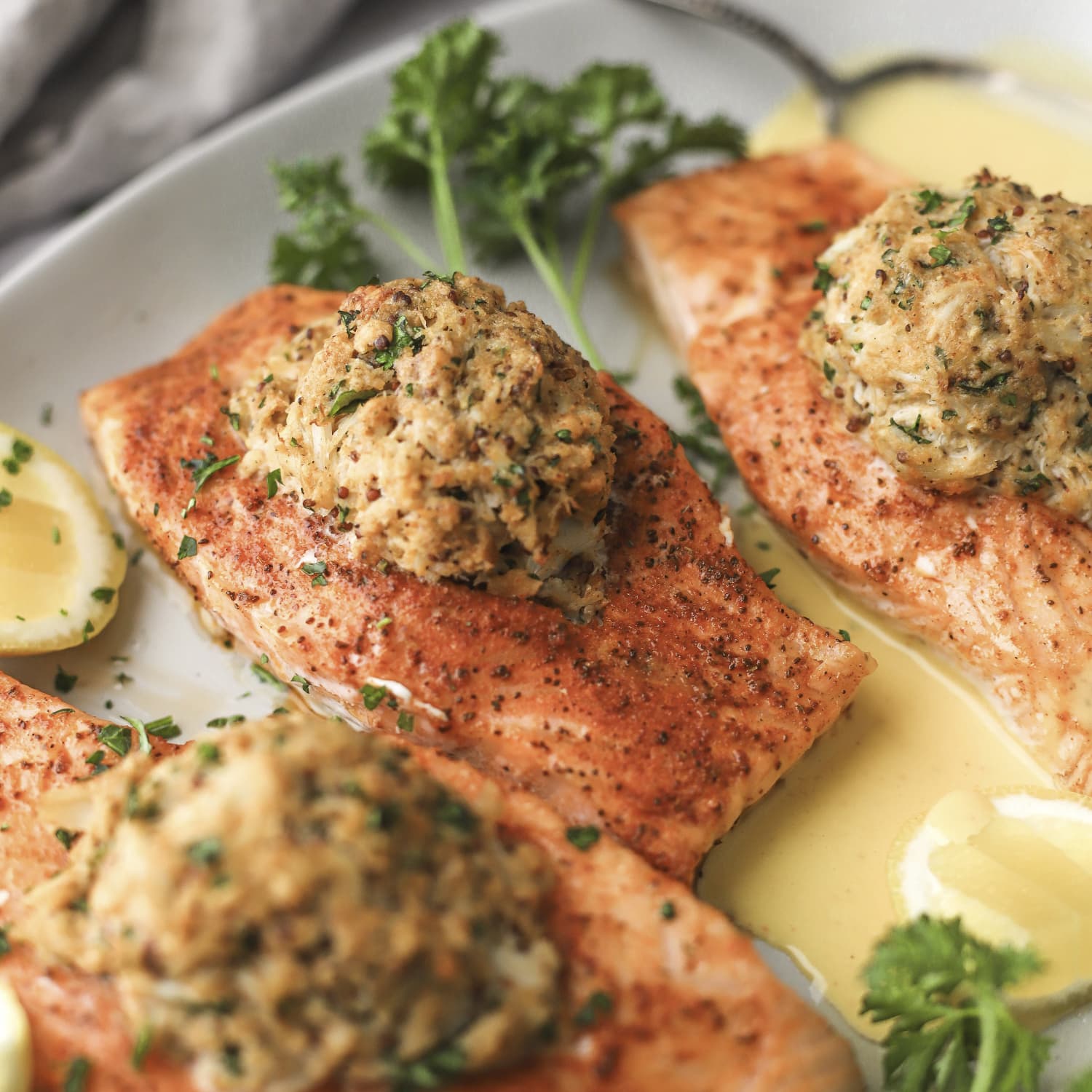 Crab-Stuffed Salmon Recipe (With Lemon Sauce) | Kitchn