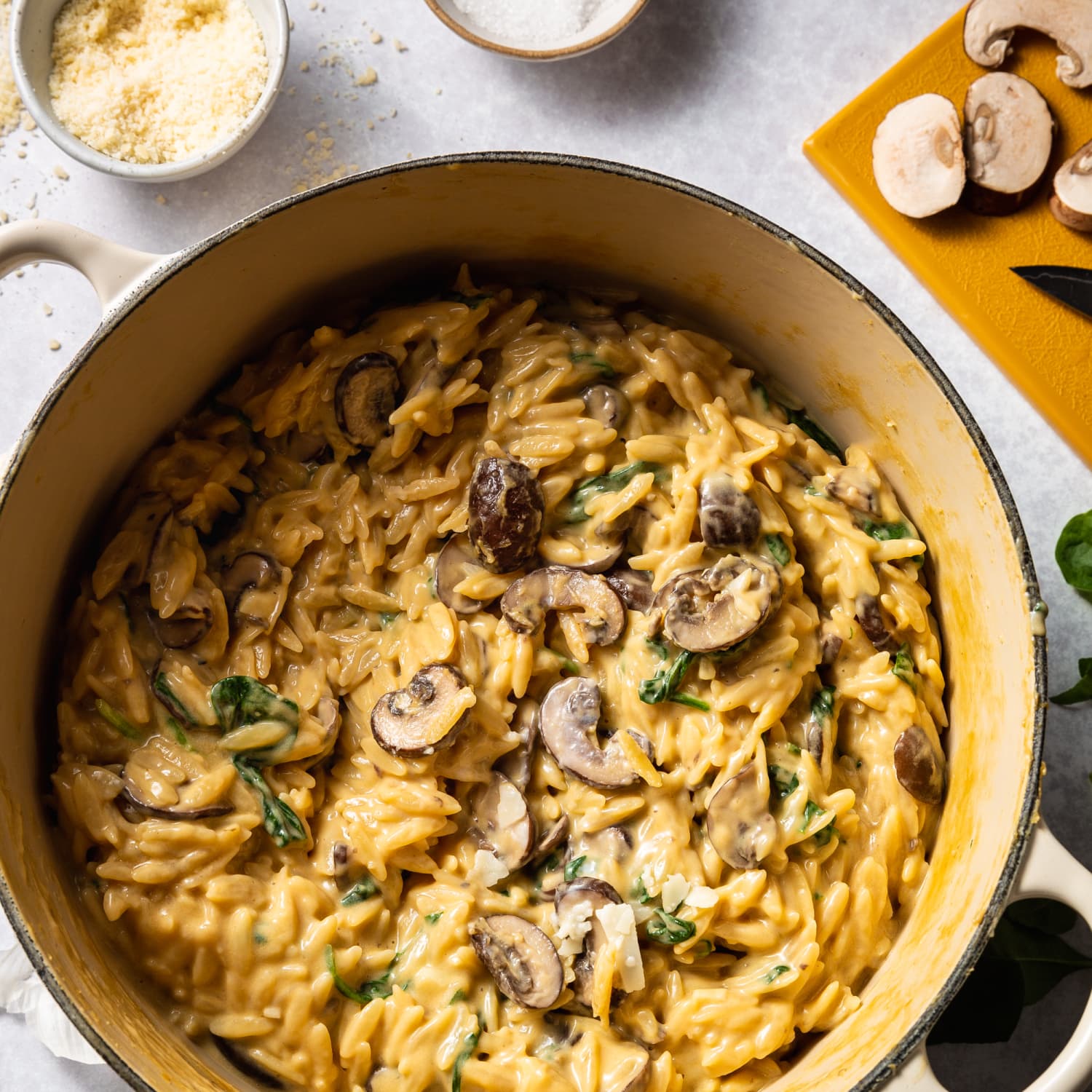 Skillet Orzo with Chick Peas and Spinach