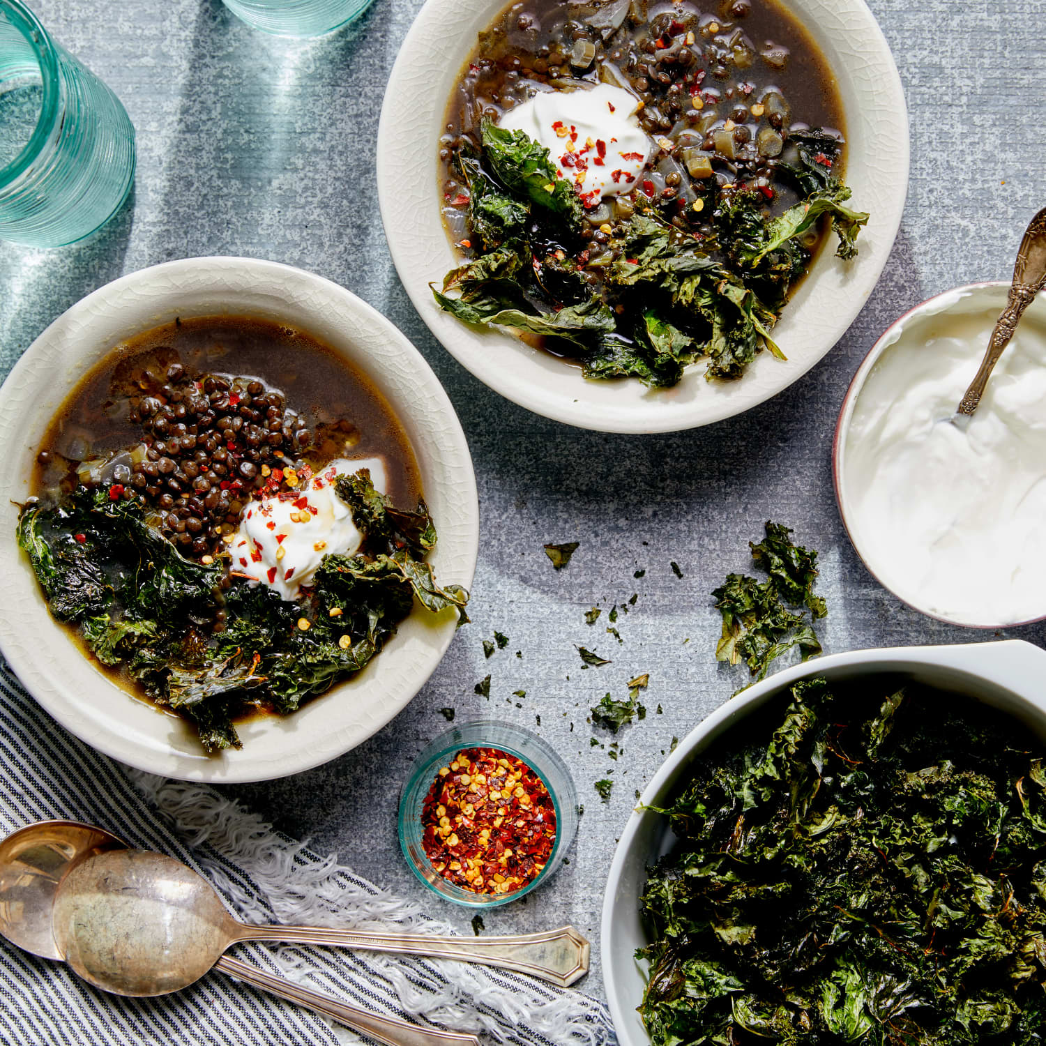 Lemony Black Lentil Soup with Crispy Kale and Yogurt The Kitchn