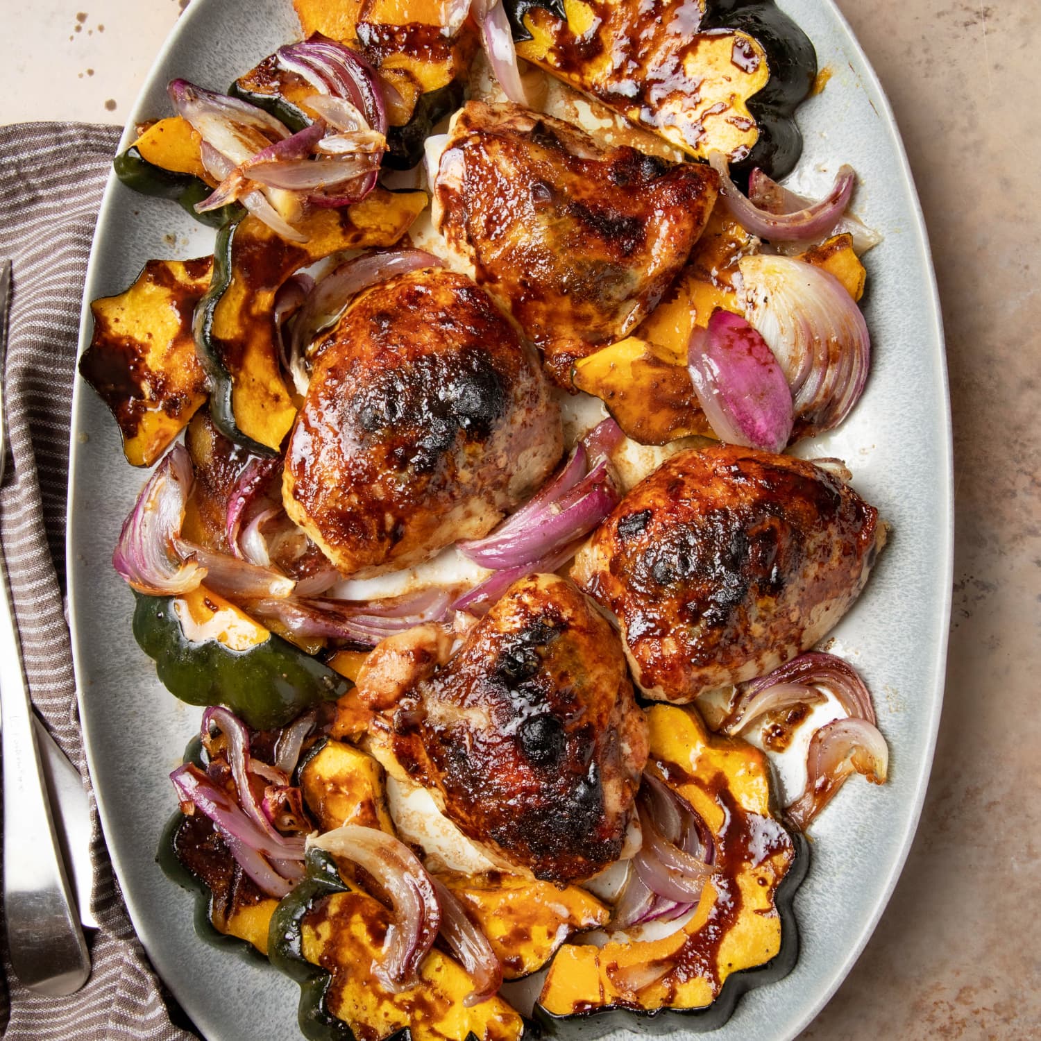 Balsamic Roasted Chicken Thighs with Acorn Squash and Sage Recipe