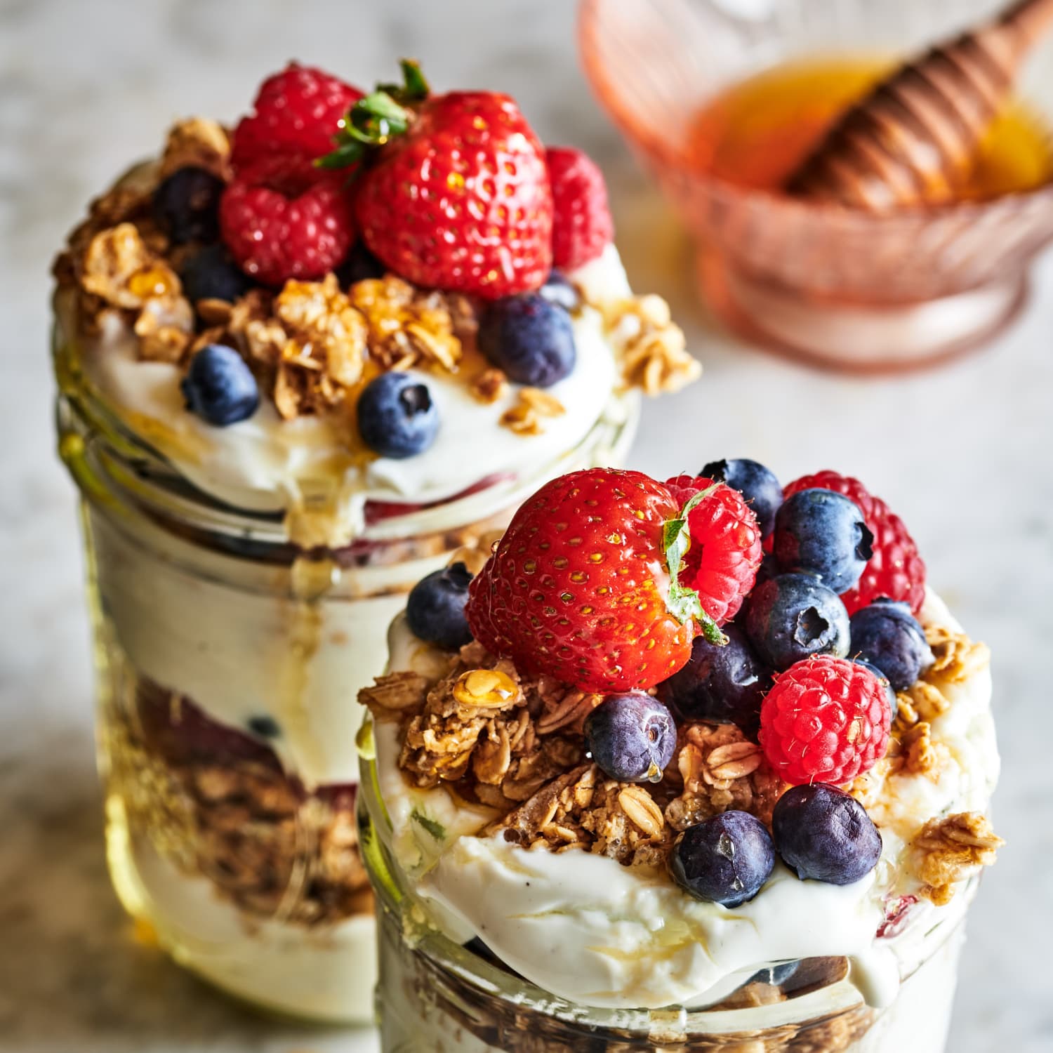 Individual Fresh Fruit, Granola & Yogurt Parfait with Strawberries