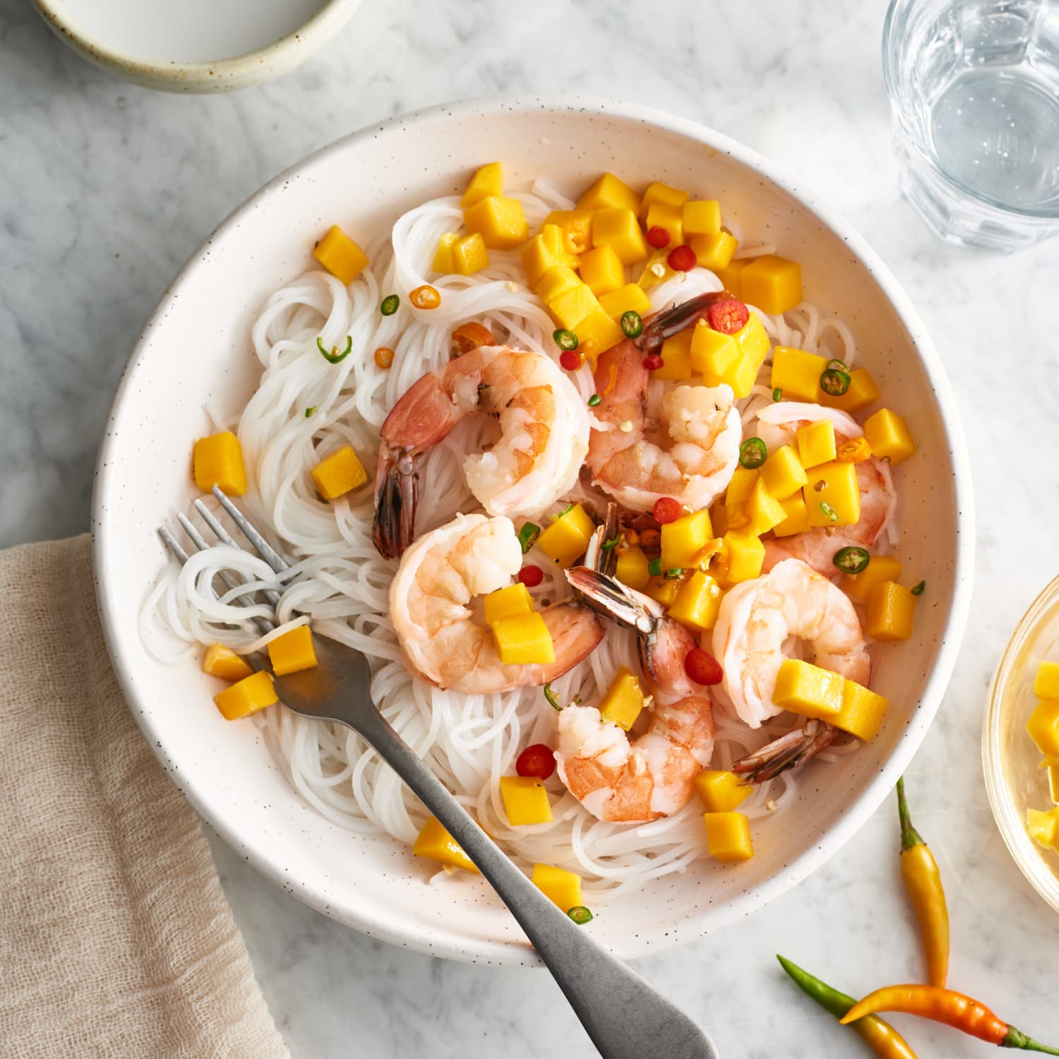 Cold Coconut Rice Noodles With Poached Shrimp Mango And Thai