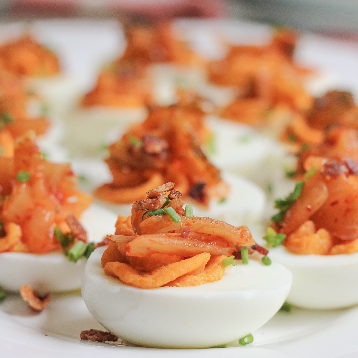 Recipe Kimchi Deviled Eggs Kitchn Toast the ezekiel and layer the cooked kimchi and scrambled egg on top. kimchi deviled eggs