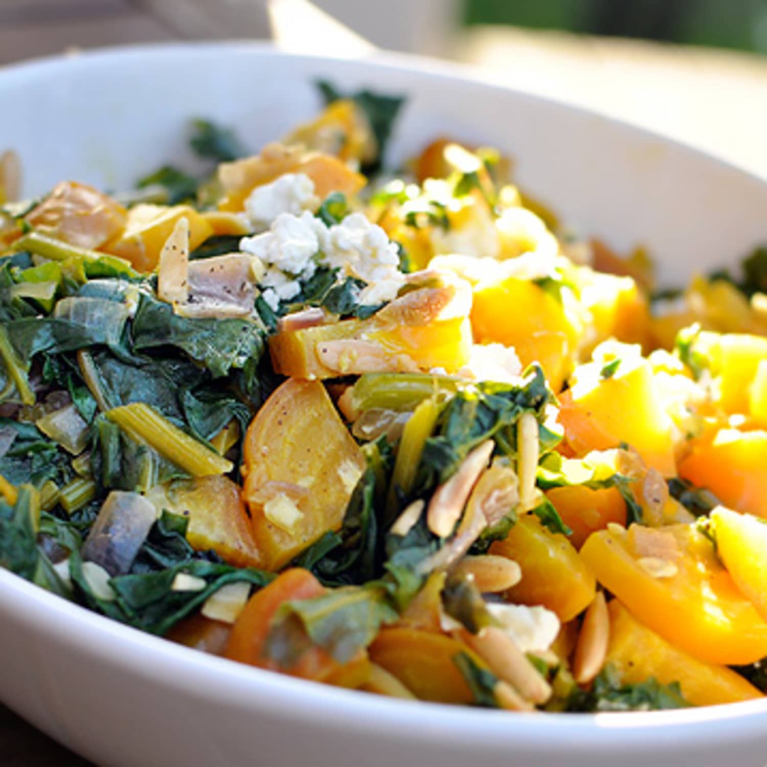 Recipe: Warm Golden Beet Salad With Greens And Almonds | Kitchn