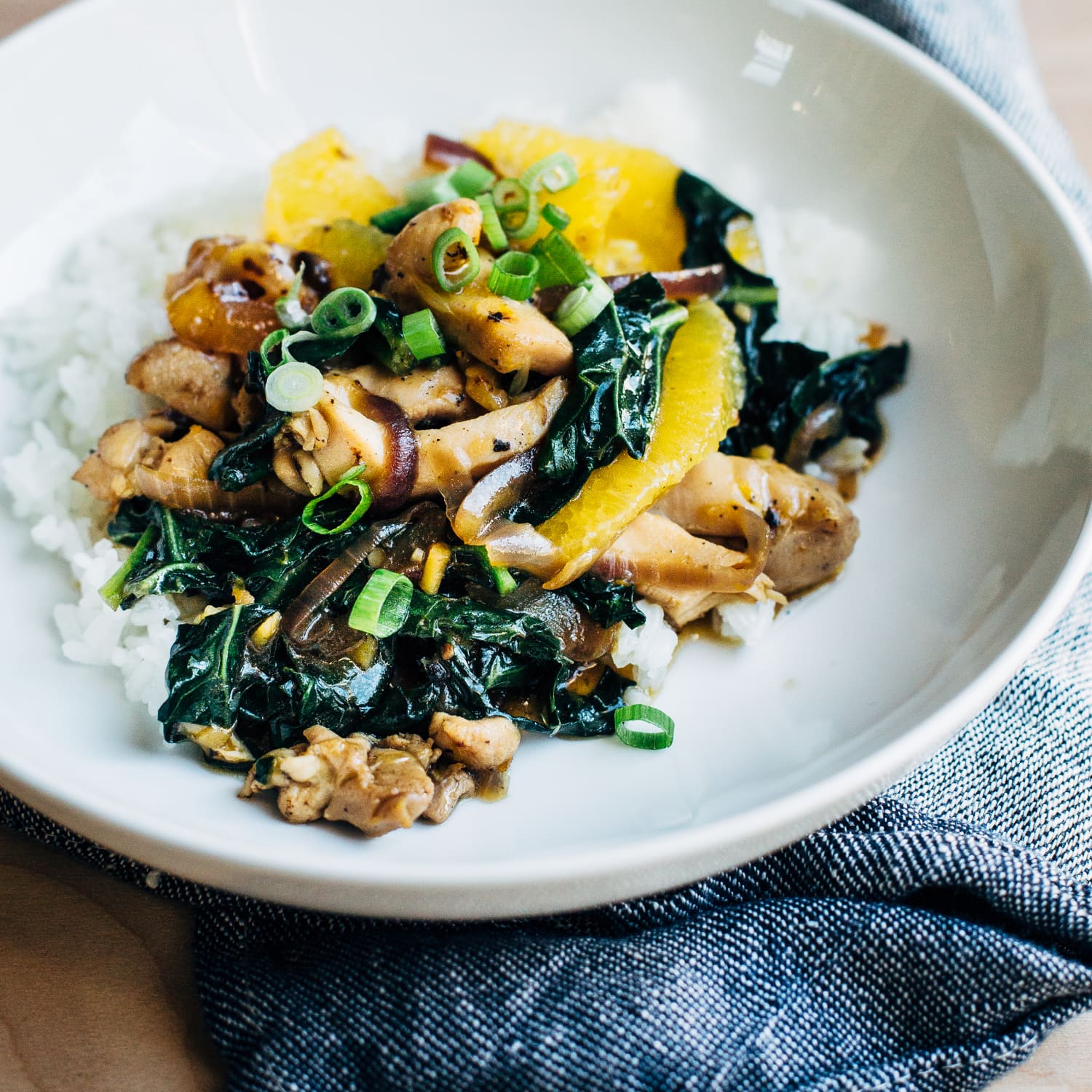 orange chicken and kale stir fry