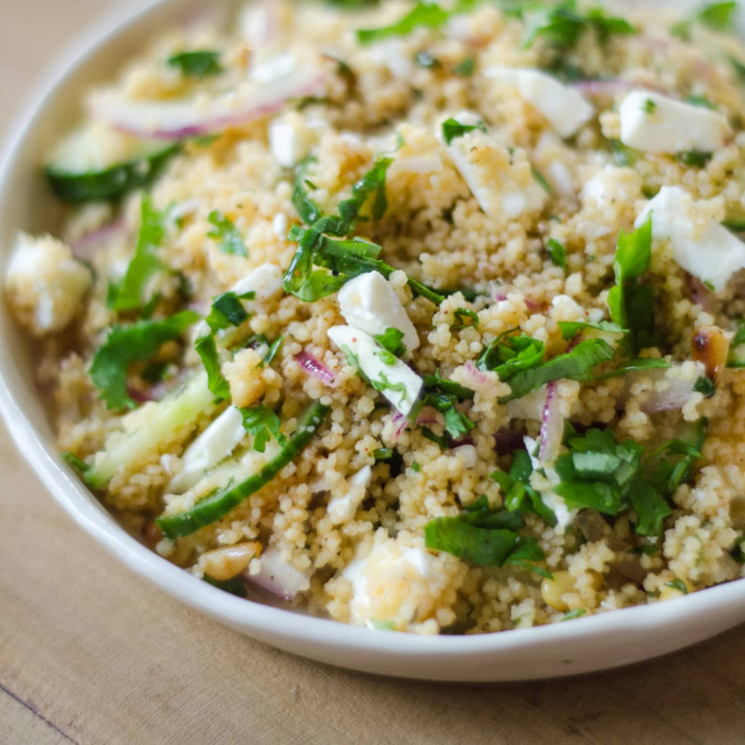 Lunch Recipe Couscous Salad With Cucumber Red Onion Herbs Kitchn