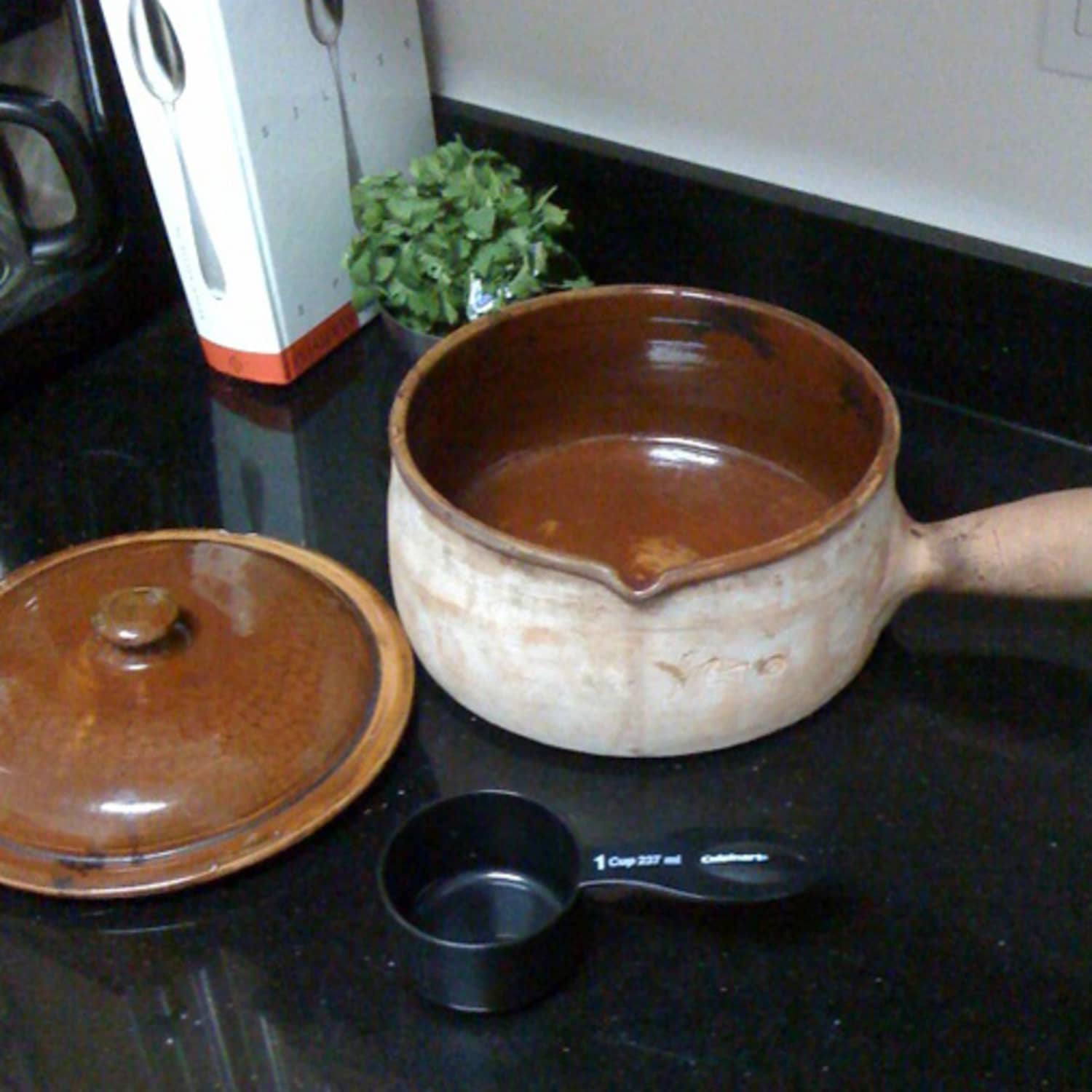 Large cooking skillet pan with lid in traditional pottery of Vallauris