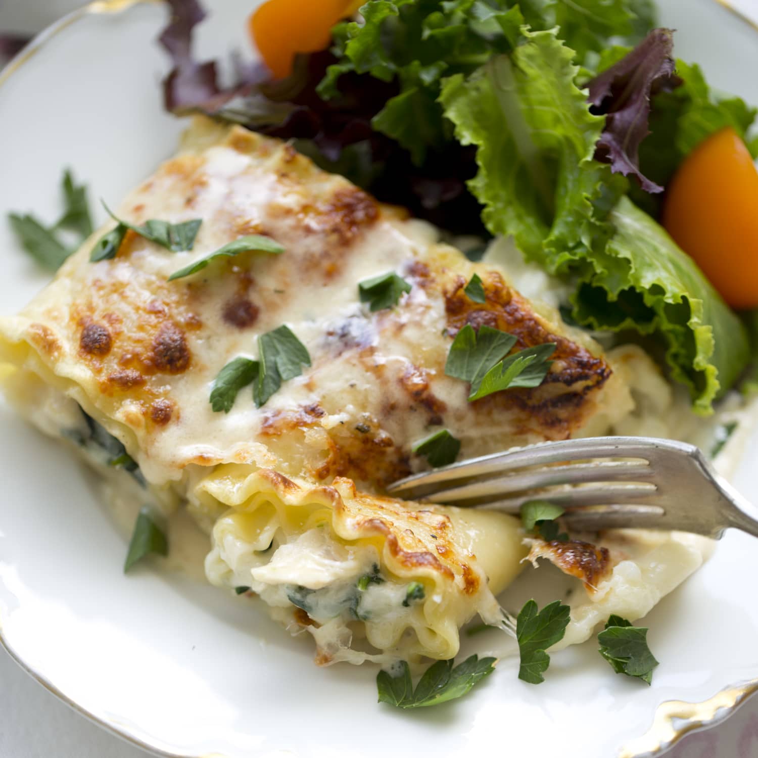 Recipe Creamy Chicken Alfredo Lasagna Roll Ups Kitchn