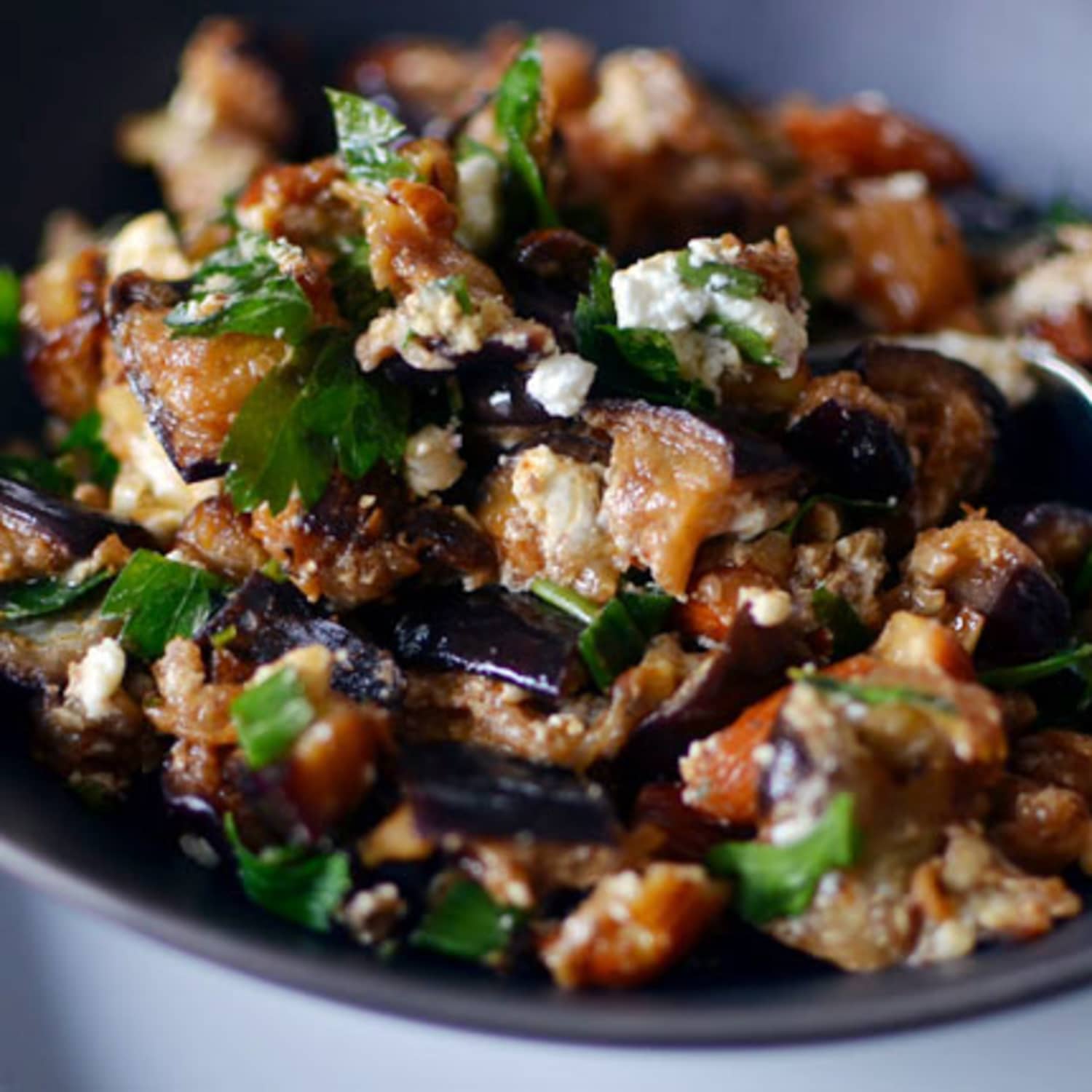 Baba ghanoush or Abagannuc; burnt eggplant salad with lemon, olive oil