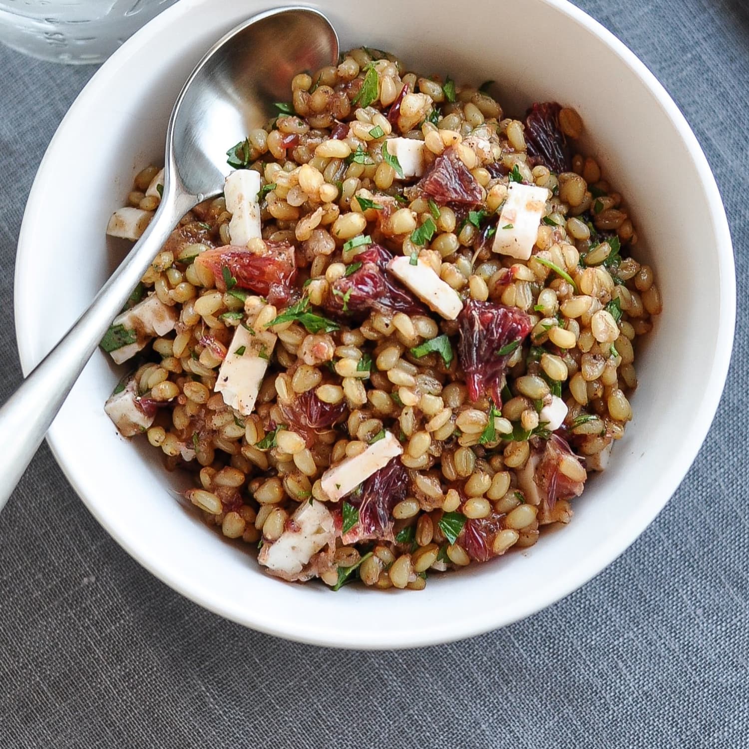 Recipe Wheat Berry Salad With Blood Oranges Feta Red Onion Vinaigrette Kitchn