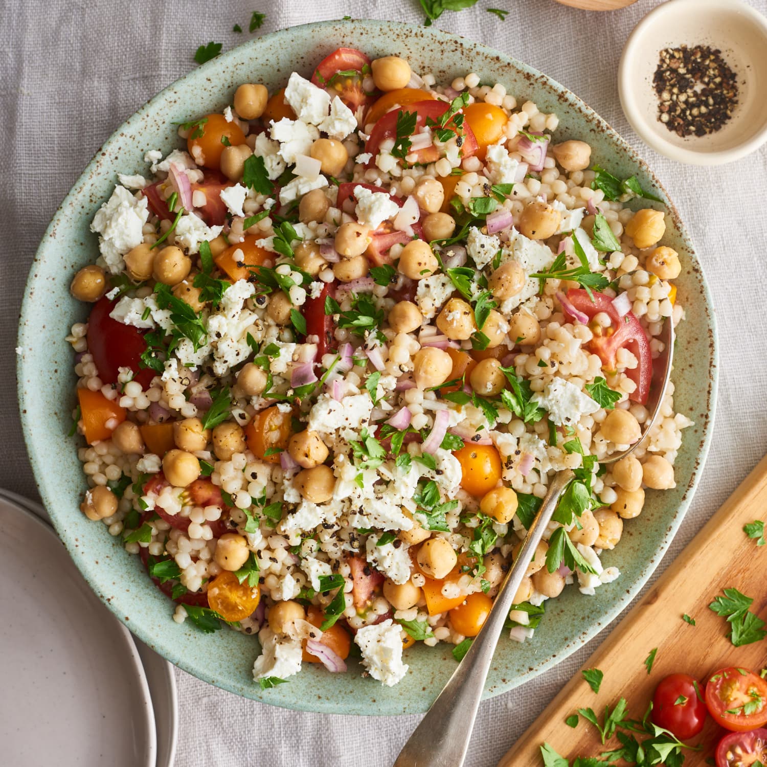 Israeli Couscous Salad with Feta Chickpeas and Herbs