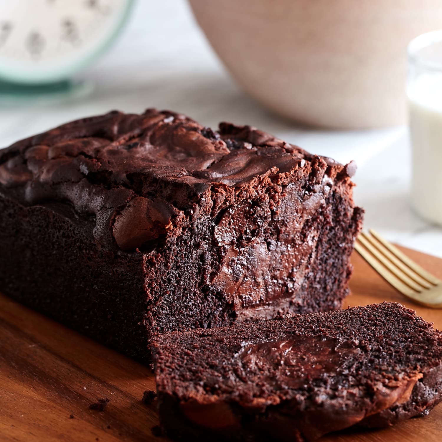 Double Chocolate Fudge Stuffed Loaf Cake