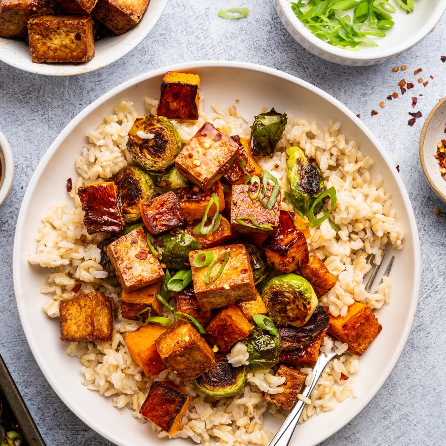 Crispy Tofu Bowl with Caramelized Fall Veggies