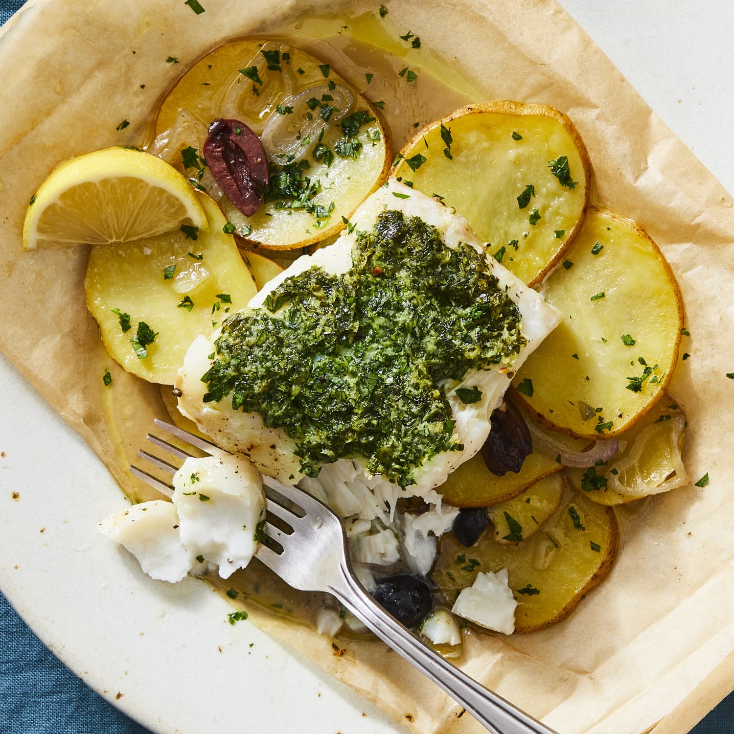 Baked cod store with butter