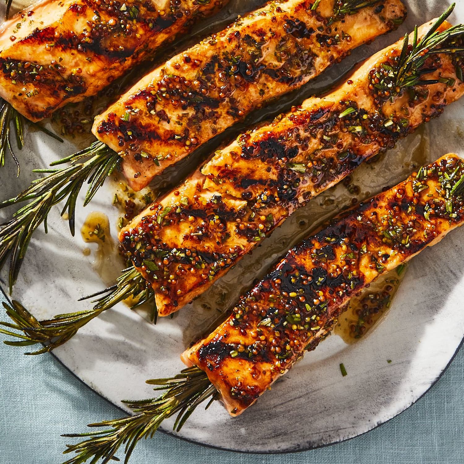 Rosemary Salmon Skewers with Mustard Maple Glaze