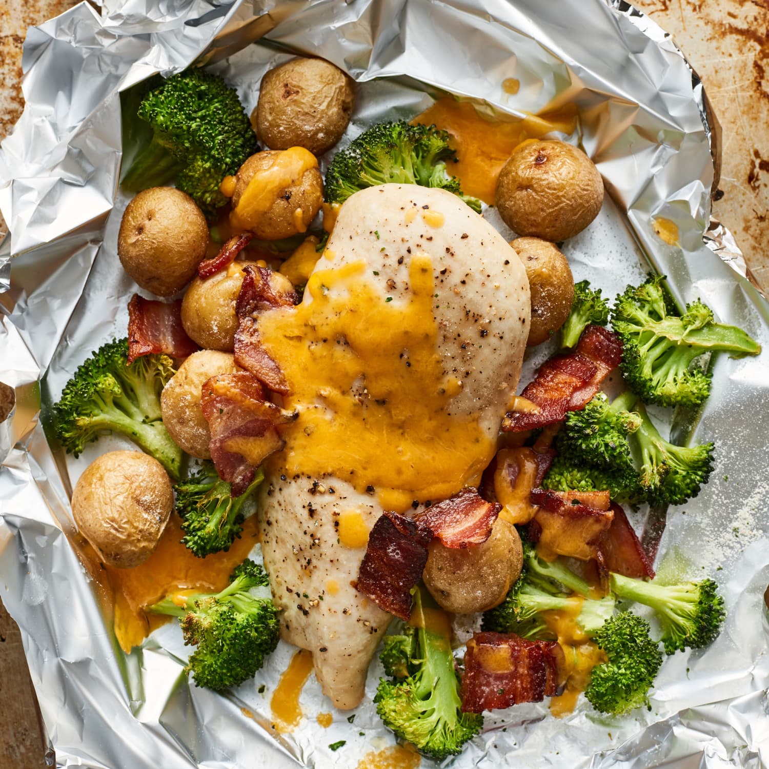 Chicken and potato foil packets top