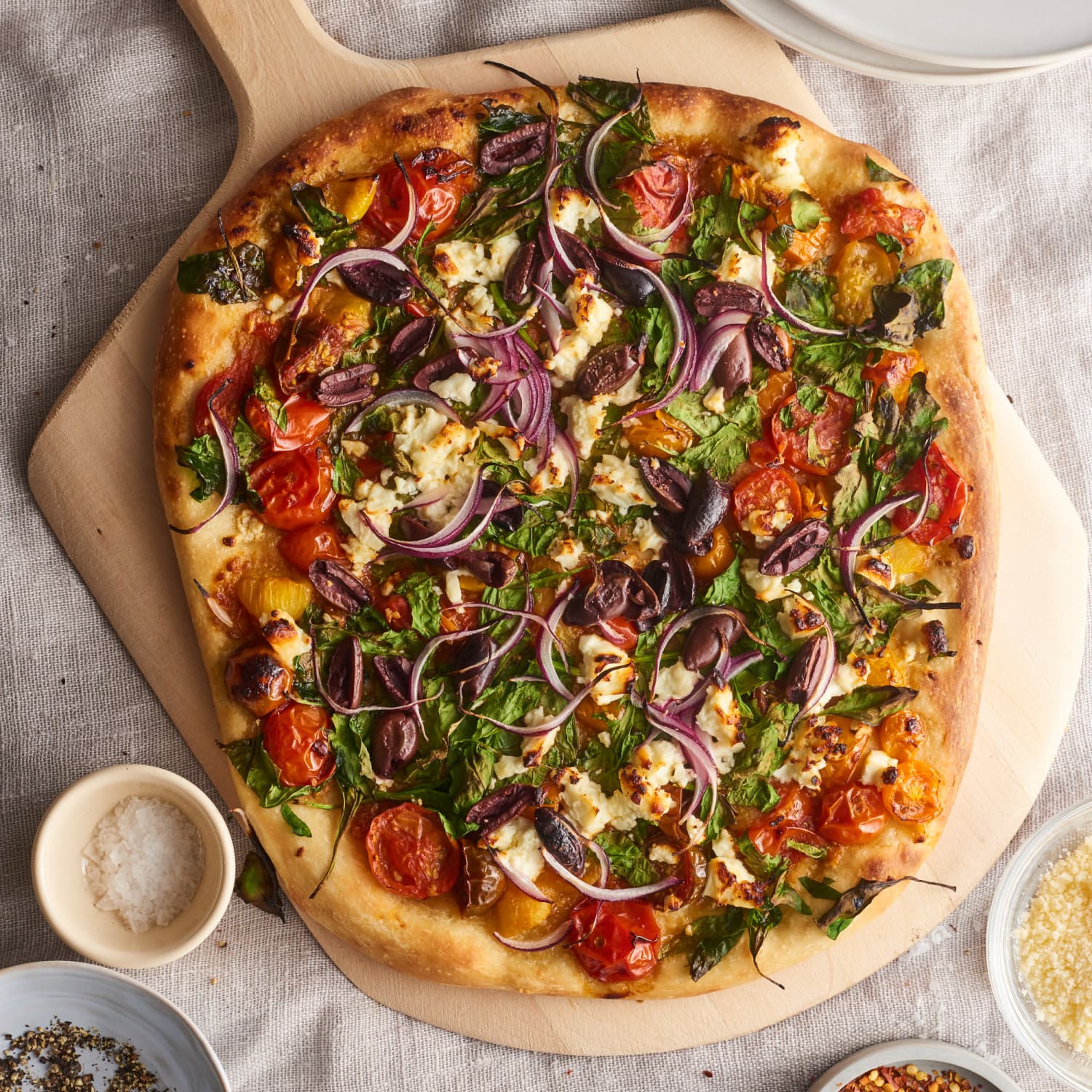 Greek Pizza with Spinach Feta and Olives