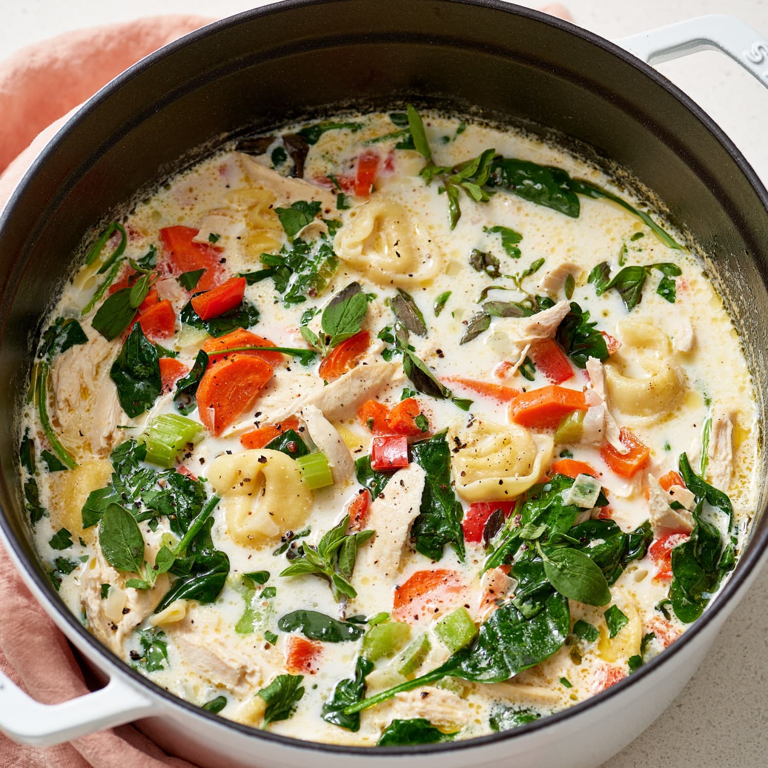 Creamy chicken shop tortellini soup