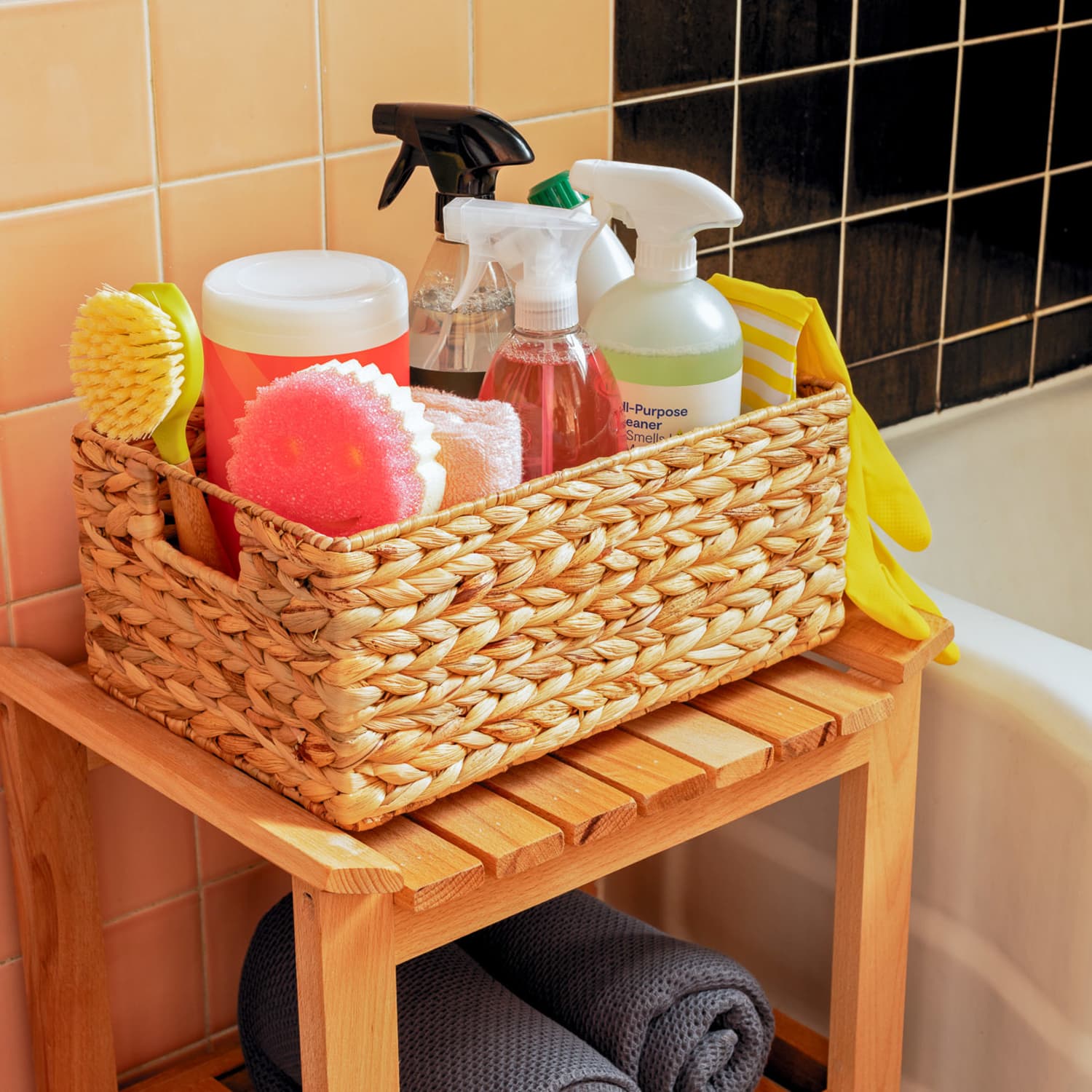 Cleaning Caddy, The first step to a clean home? An organized cleaning caddy  for every room! For even more great cleaning tips, pick up our new book  Real Simple Spring