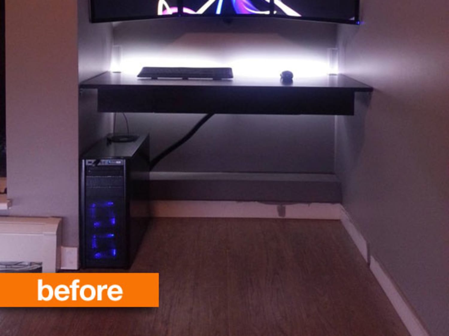 Gaming Setup In Closet Before After The Converted Closet Floating Desk Home Office Apartment Therapy the converted closet floating desk home