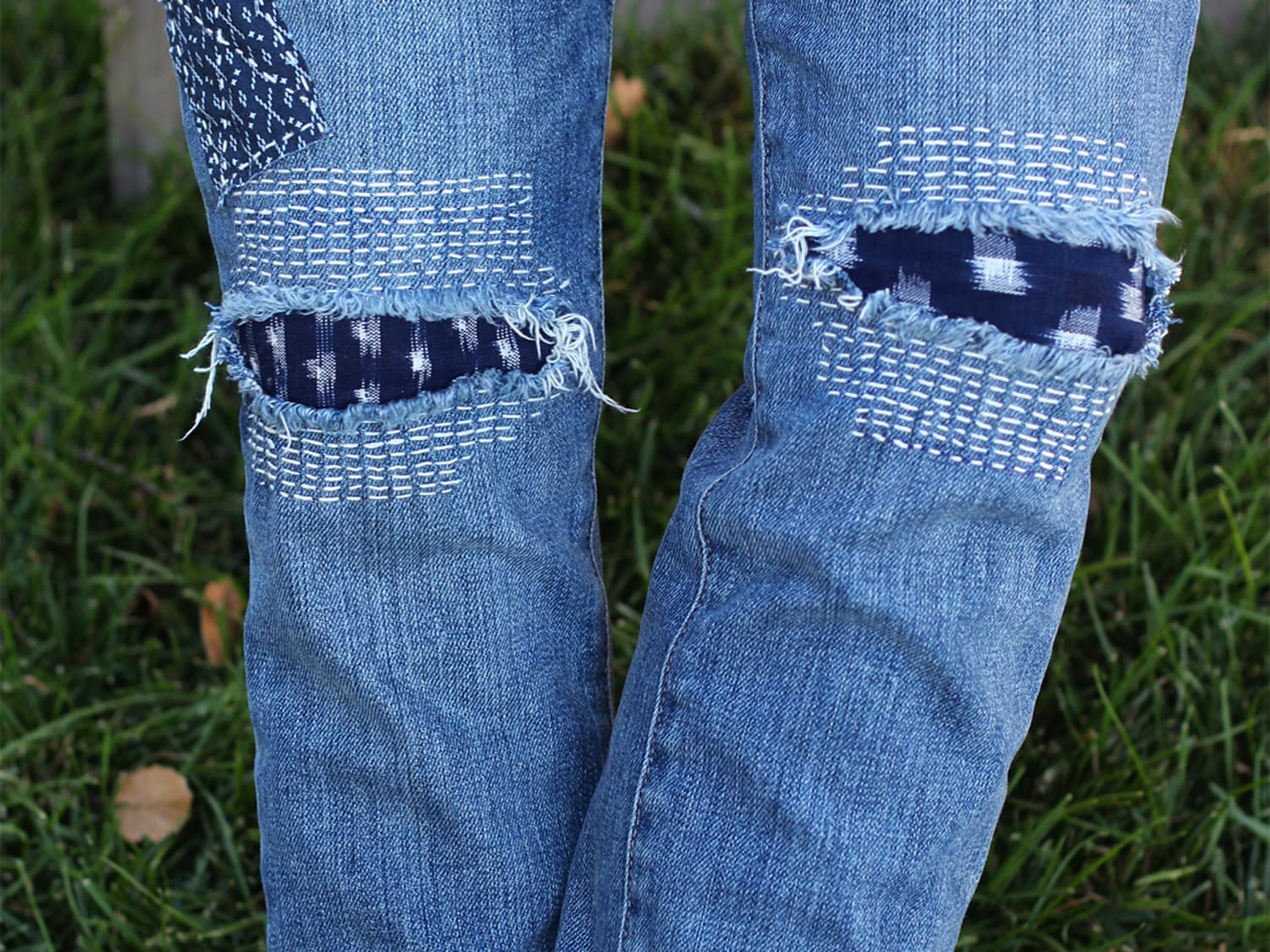 Sew a patch over holes - Fix a hole in clothing with patches - Mend tears  in clothes - Easy DIY 
