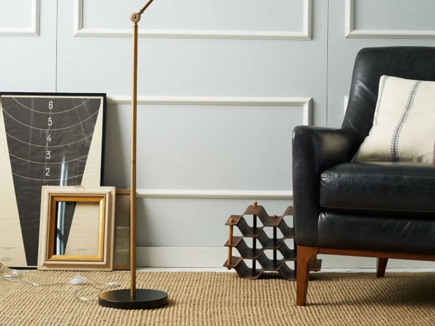 Armed Floor Lamp - Antique Brass