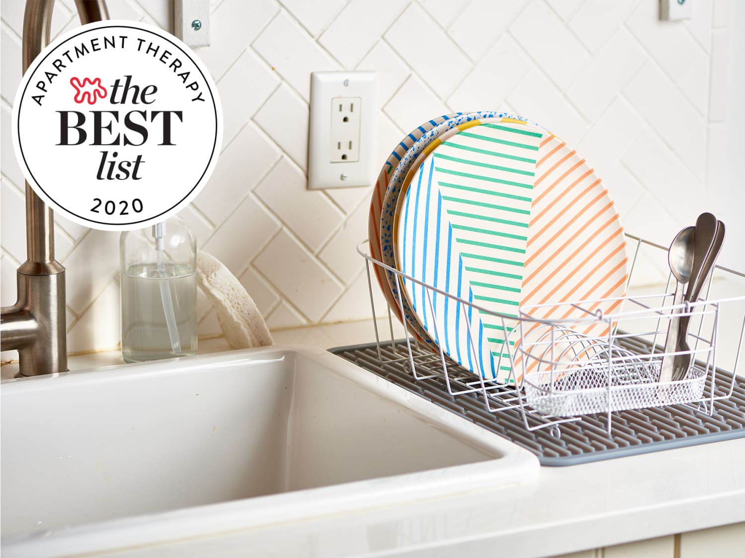 mDesign Dish Drying Rack with Silicone Mat