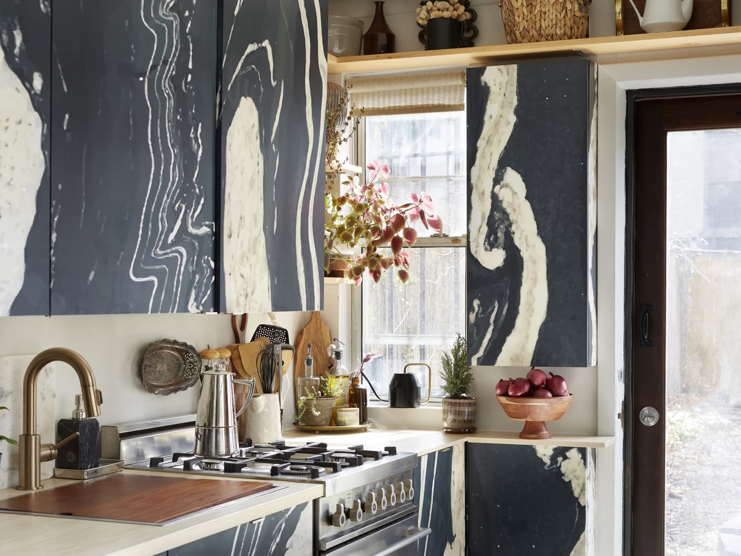 How to Make DIY Peel and Stick Marble Kitchen Cabinets for Less ...