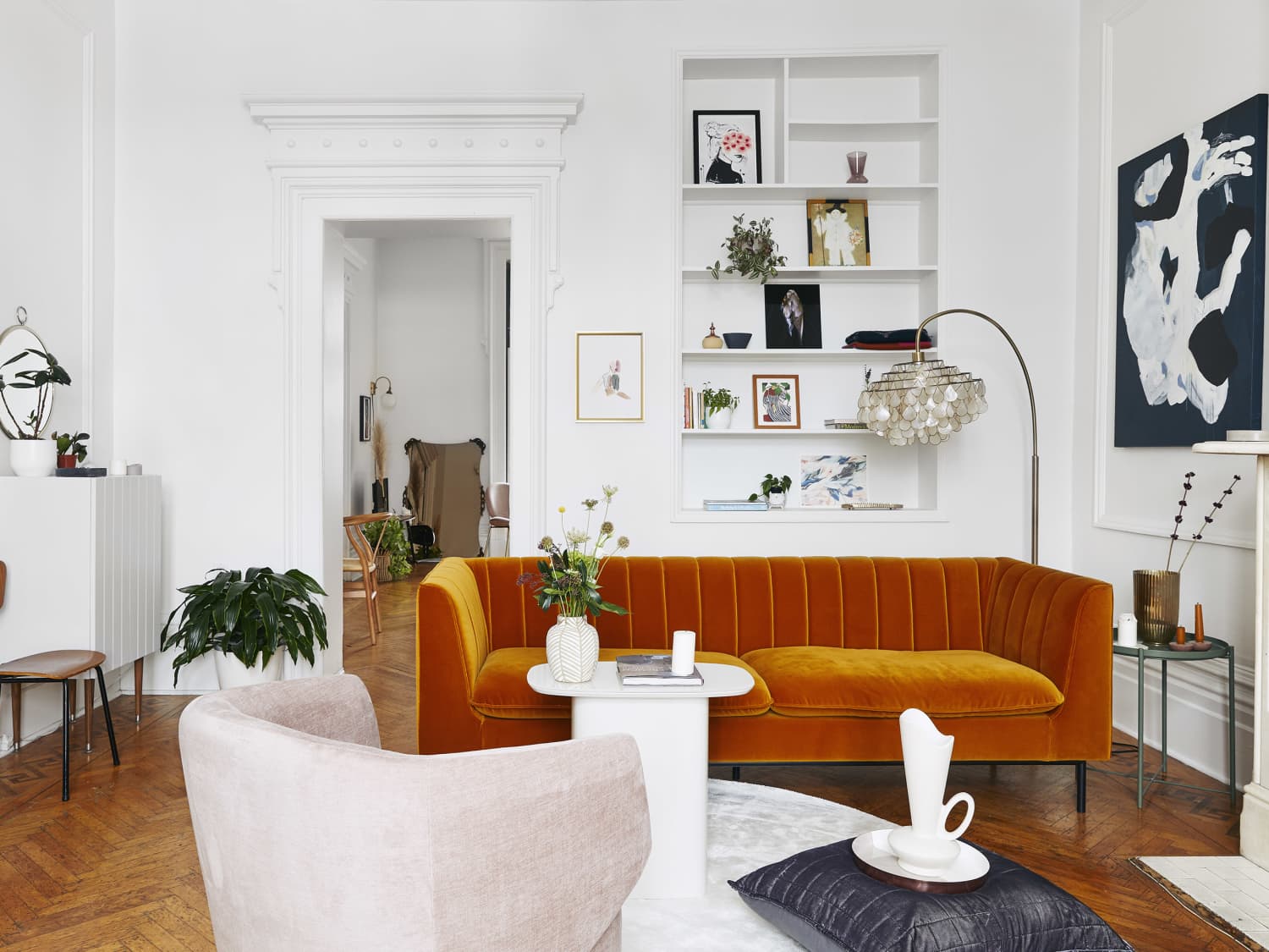 Deep olive, orange, white & Louis Vuitton Living Room