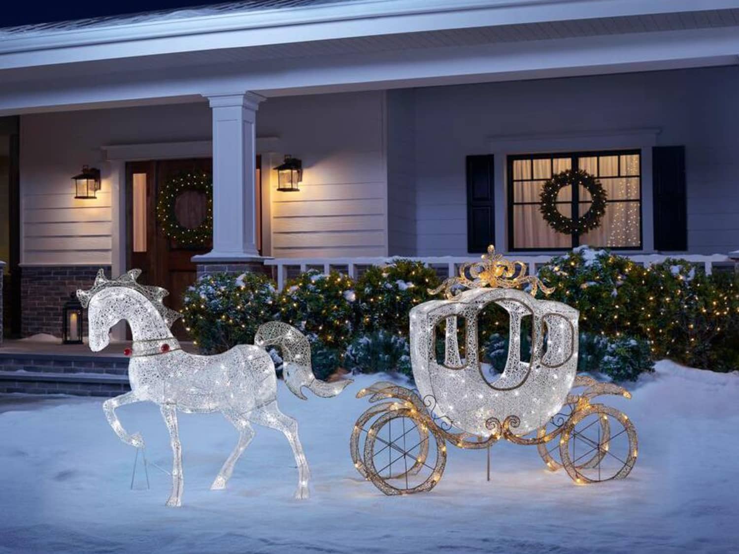 Horse Carriage With Lighted Lawn Ornament Cinderellas Carriage