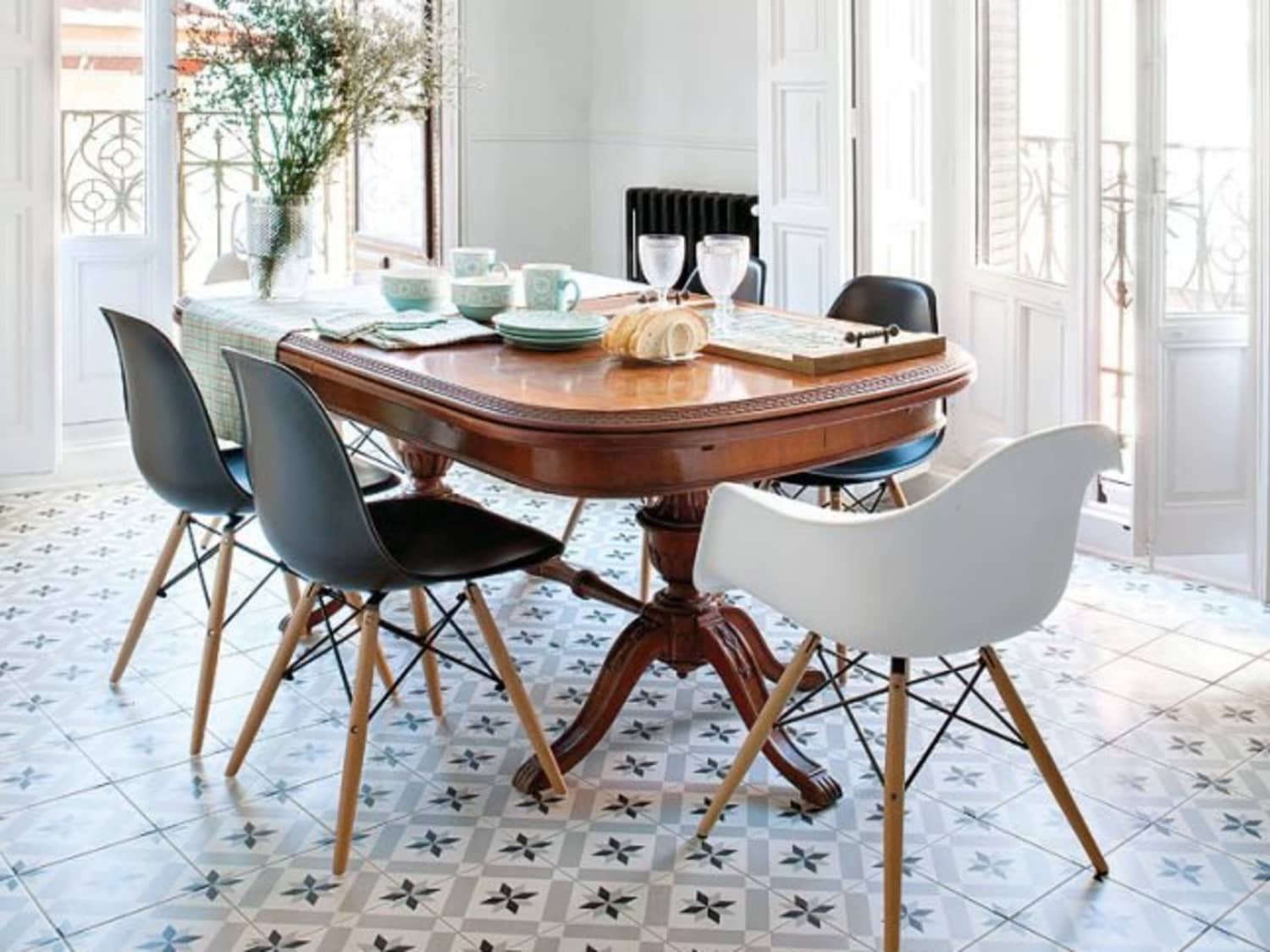 Old wooden table and shop chairs