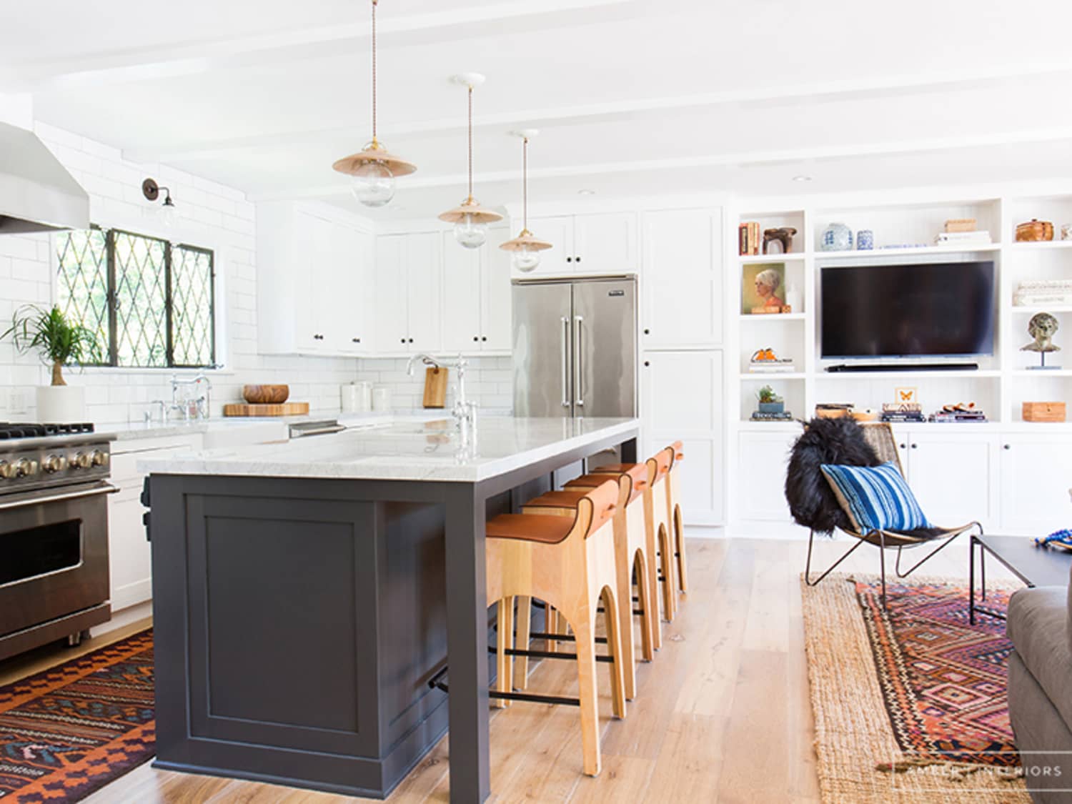 Navy kitchen clearance island with seating