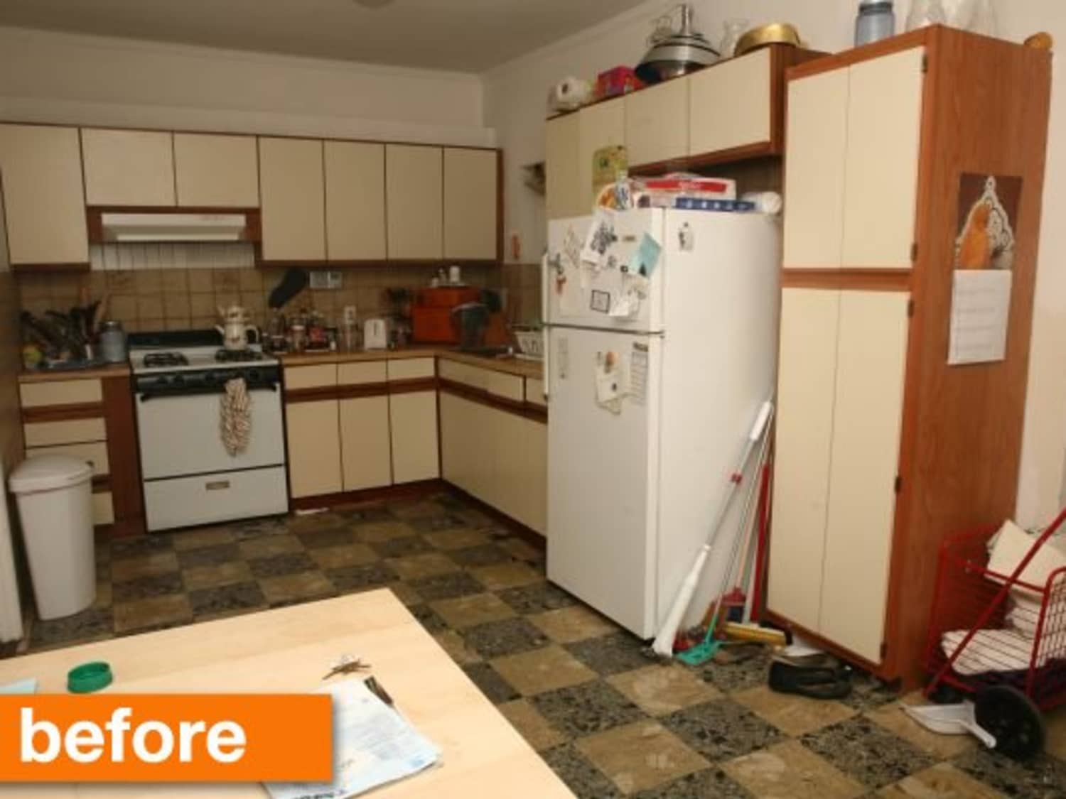 Before After Plain Particleboard Cabinets Get a Cheery Spring