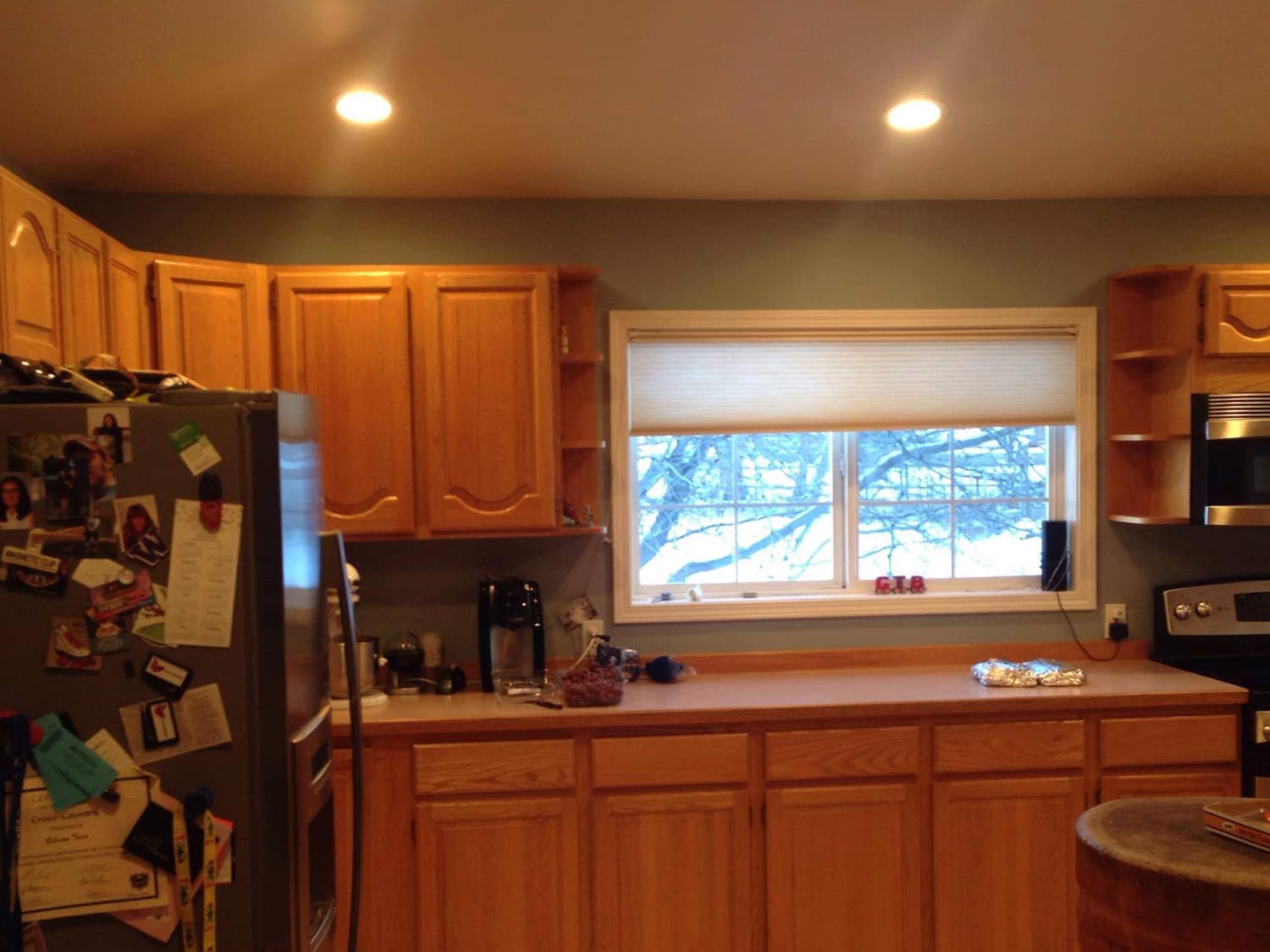 Brown painted shop cabinets