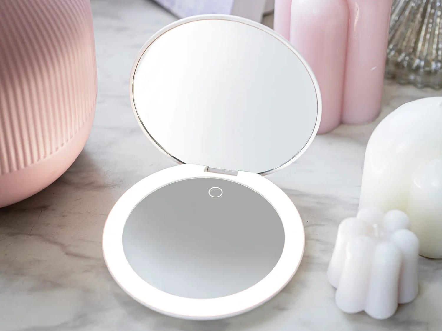 Light up compact mirror top