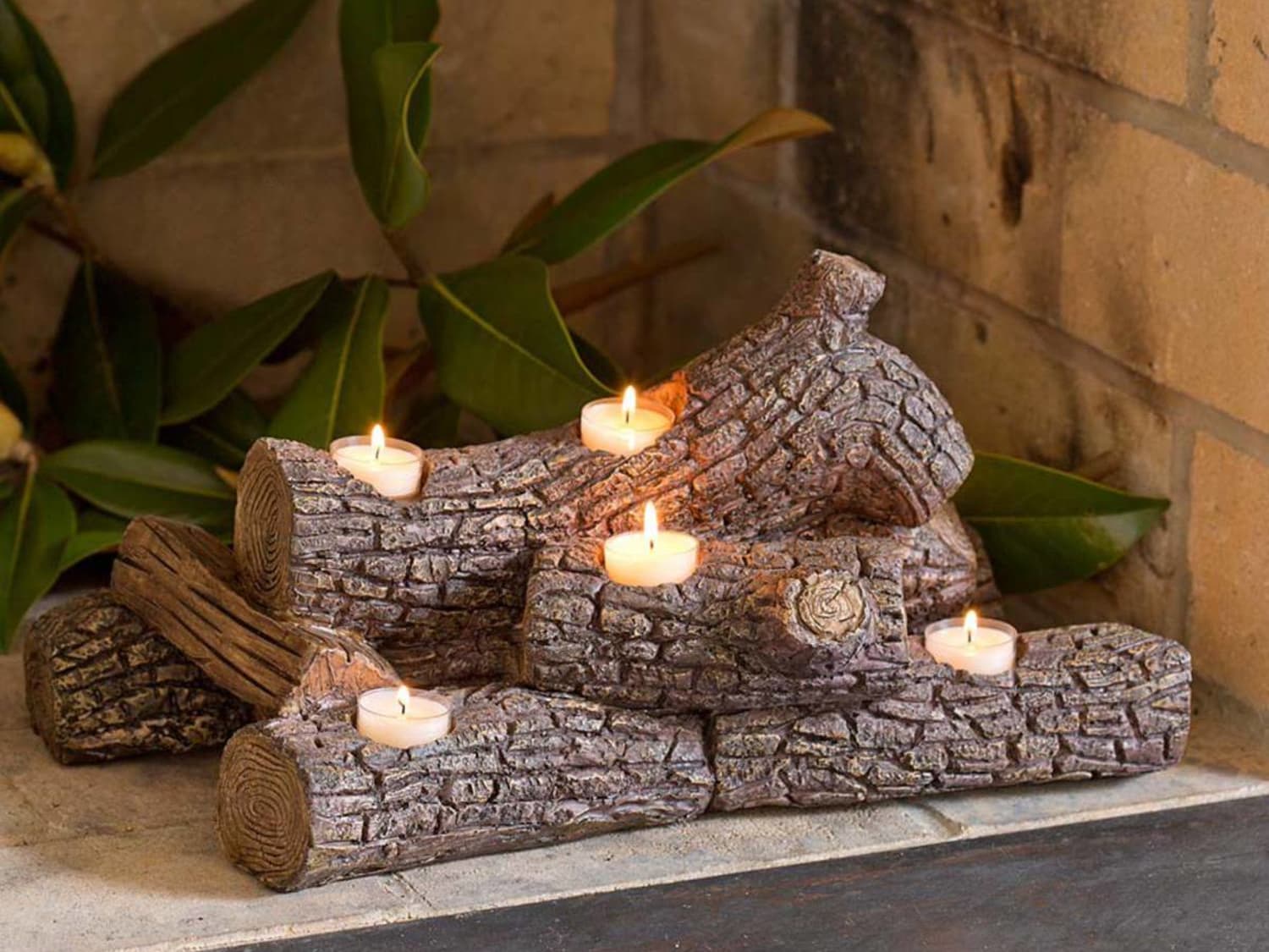 Birch log candle holder for fireplace store