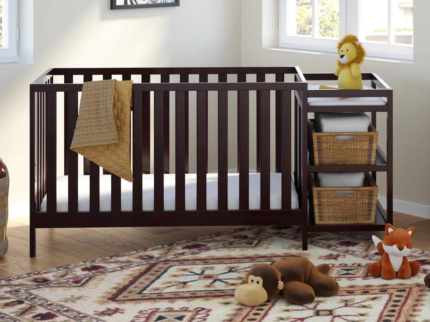 Crib with changing table attached outlet