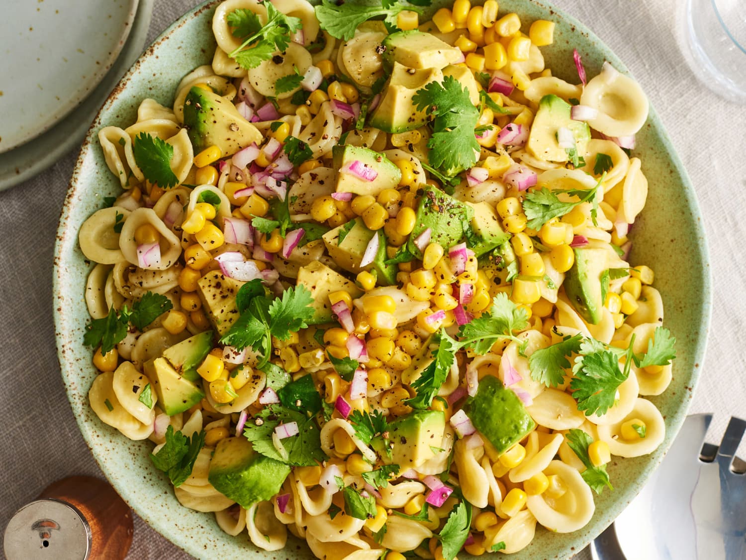 Corn and Avocado Pasta Salad with Cilantro and Lime