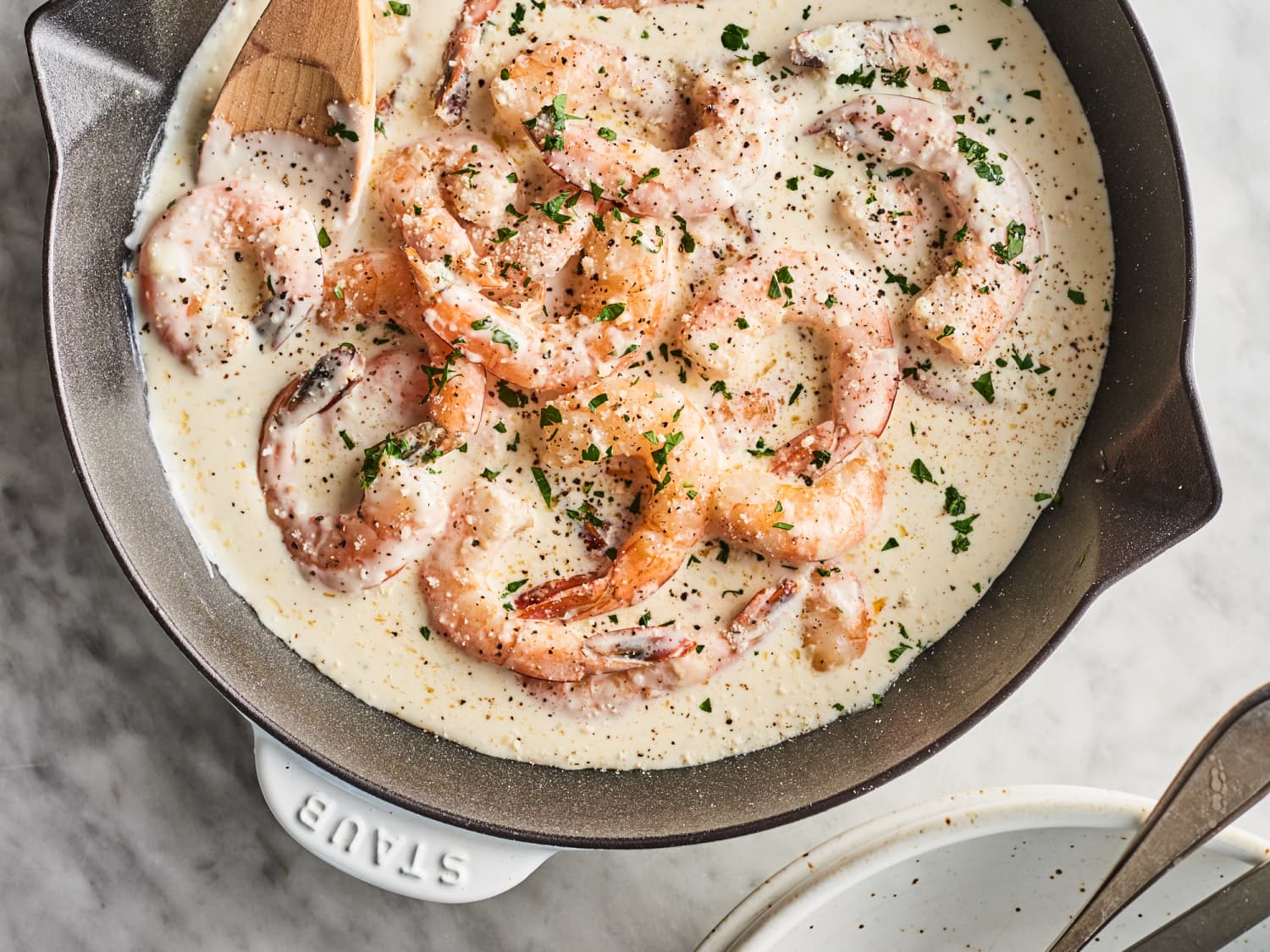 5 Ingredient Creamy Garlic Shrimp Recipe Kitchn Green garlic prawns are raw prawns that have been marinated in garlic. 5 ingredient creamy garlic shrimp