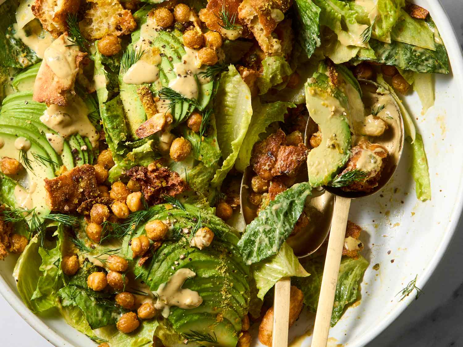 Tahini Caesar Salad with Crispy Chickpeas