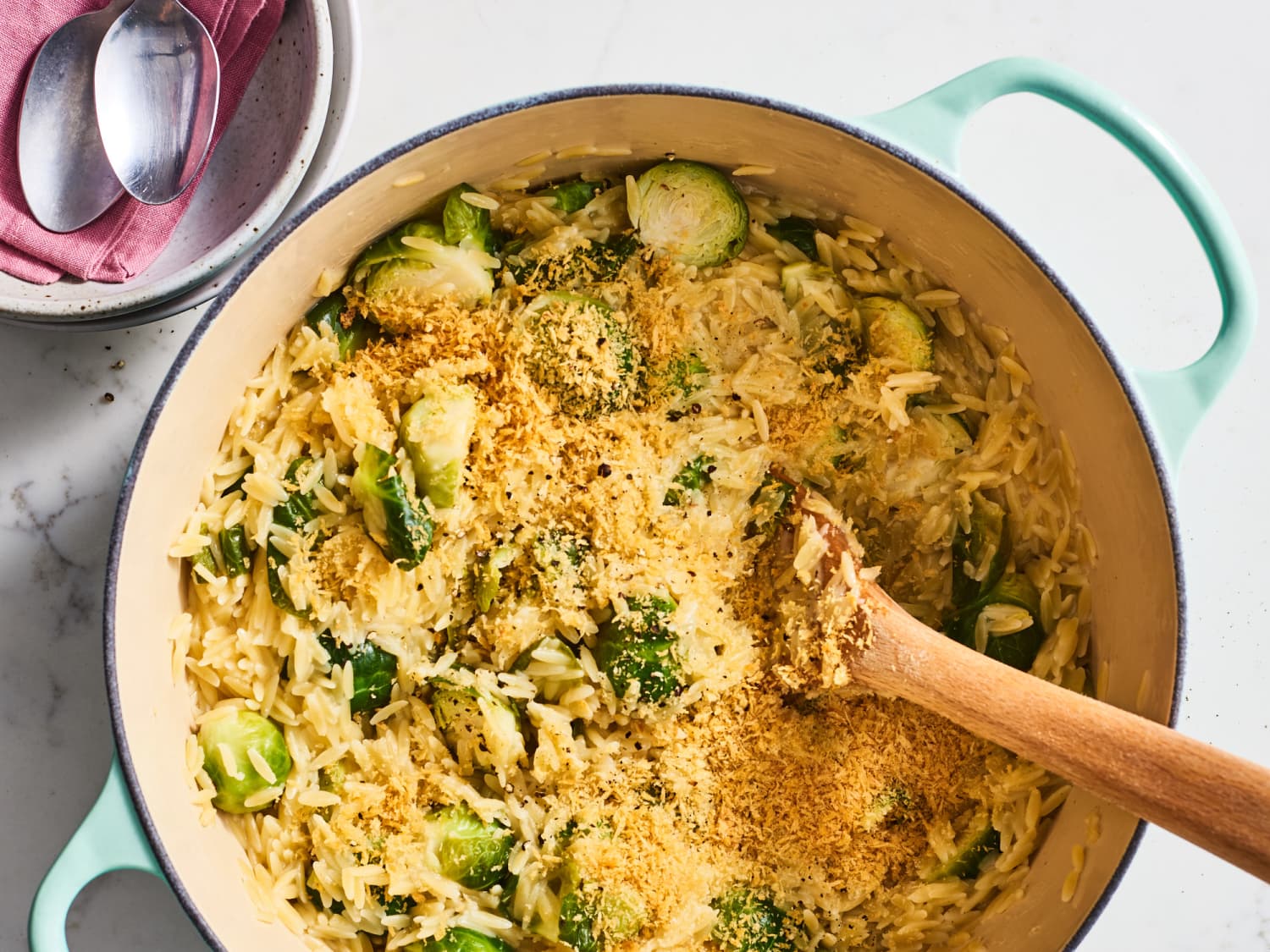 One Pot Parmesan Brussels Sprouts Orzo Kitchn