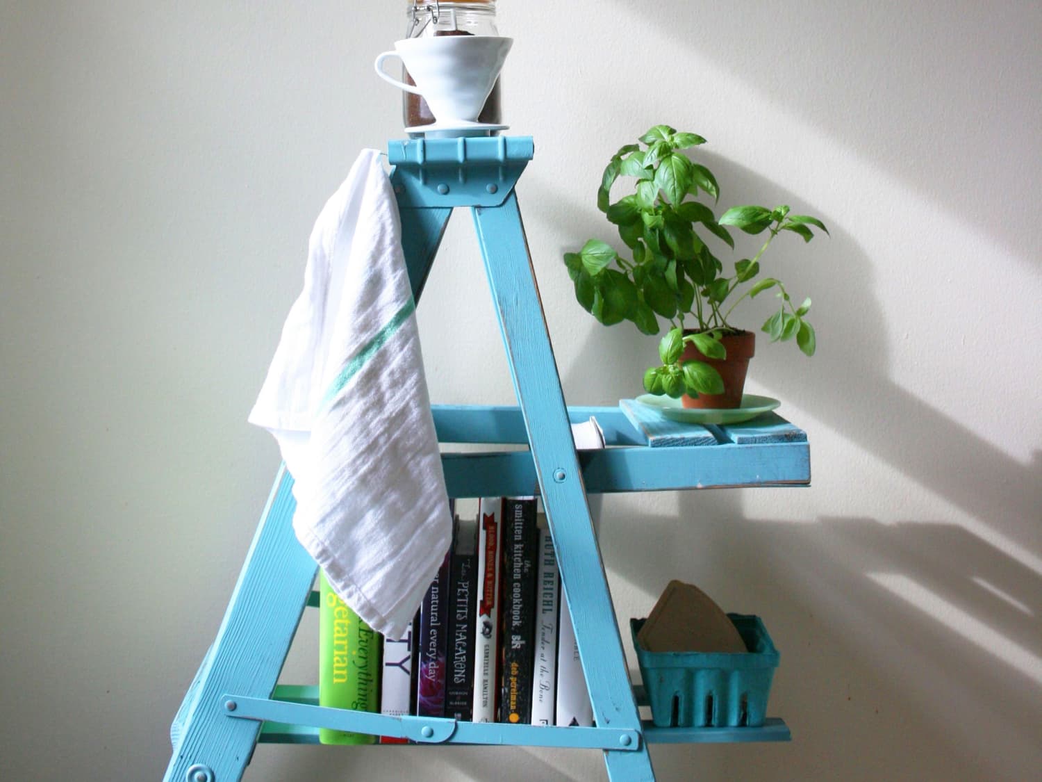 How To Turn An Old Ladder Into A Kitchen Storage Shelf Kitchn Find the necessary diy steps here! old ladder into a kitchen storage shelf