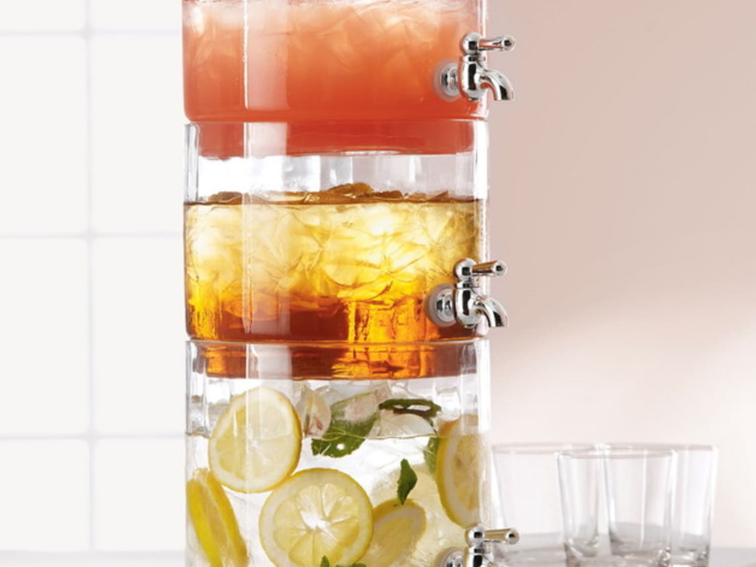 For A Summer Party A 3 Tier Stacked Glass Drink Dispenser Kitchn