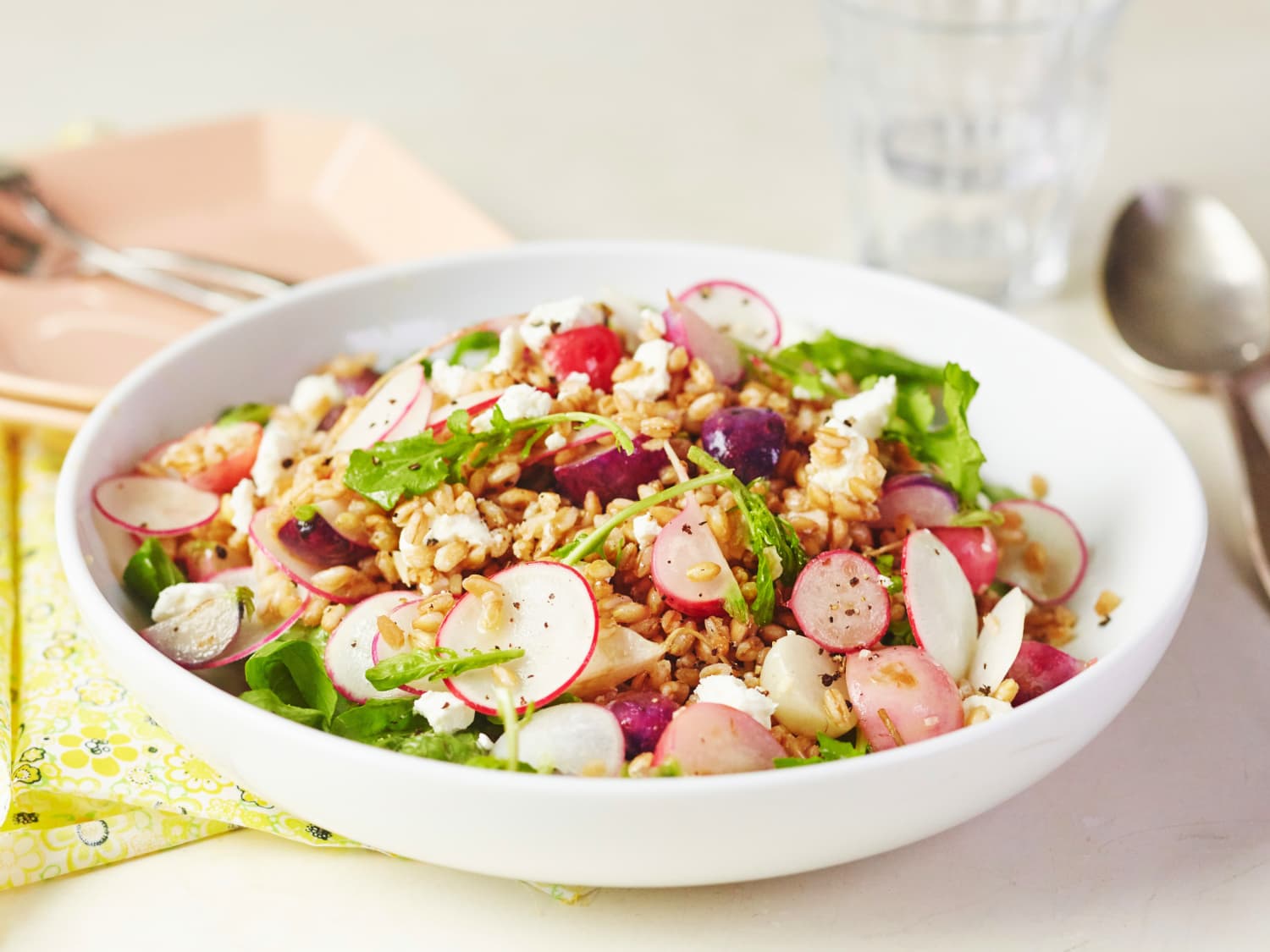 Recipe Farro Salad With Arugula Radishes Goat Cheese Kitchn